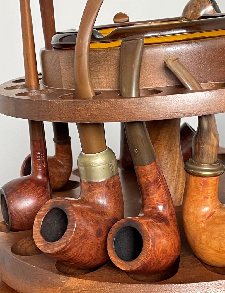 Vintage Pipe Stand / Midcentury Table Pipe Carousel with Ashtray and