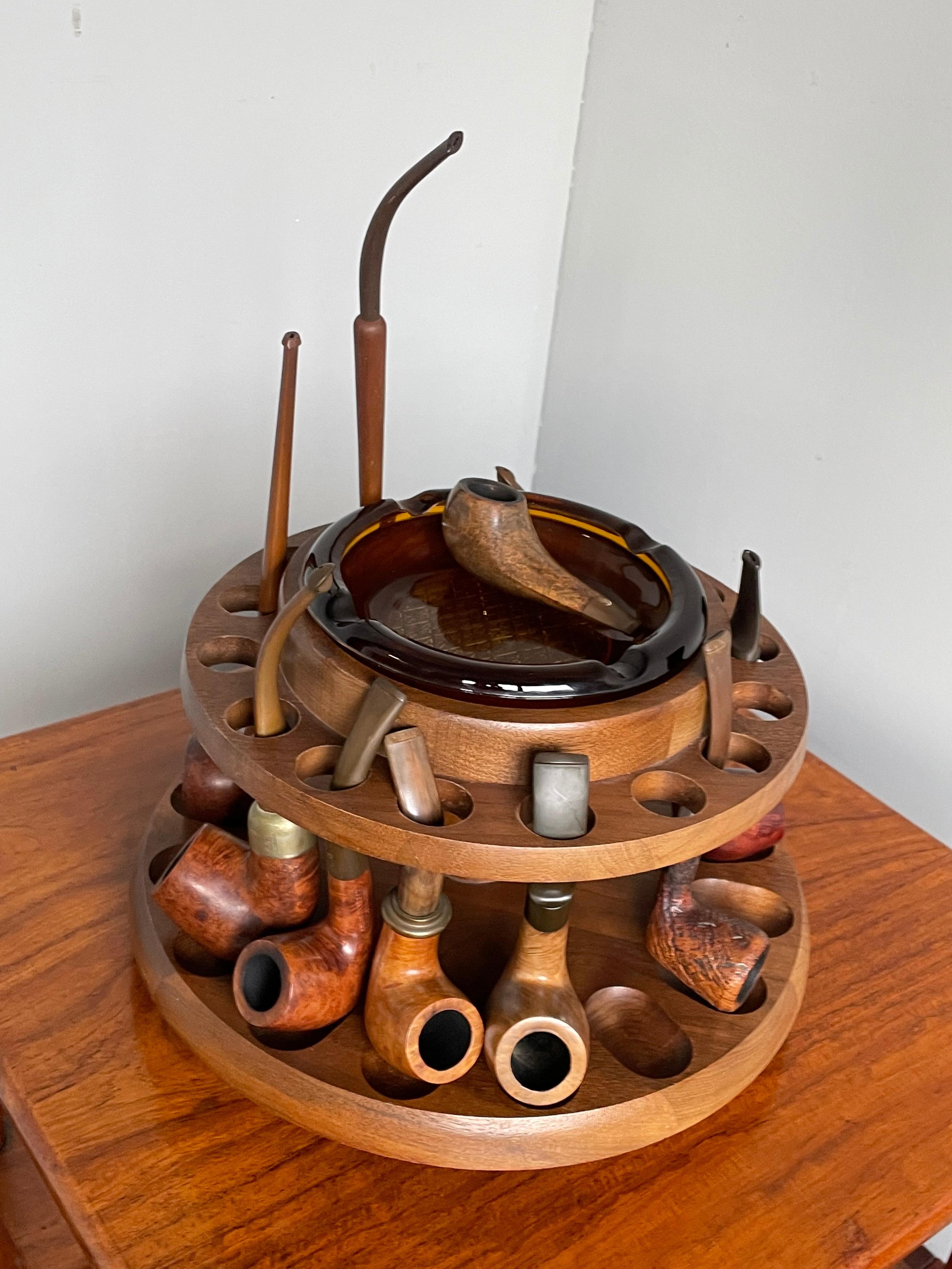 Vintage Pipe Stand / Midcentury Table Pipe Carousel with Ashtray and