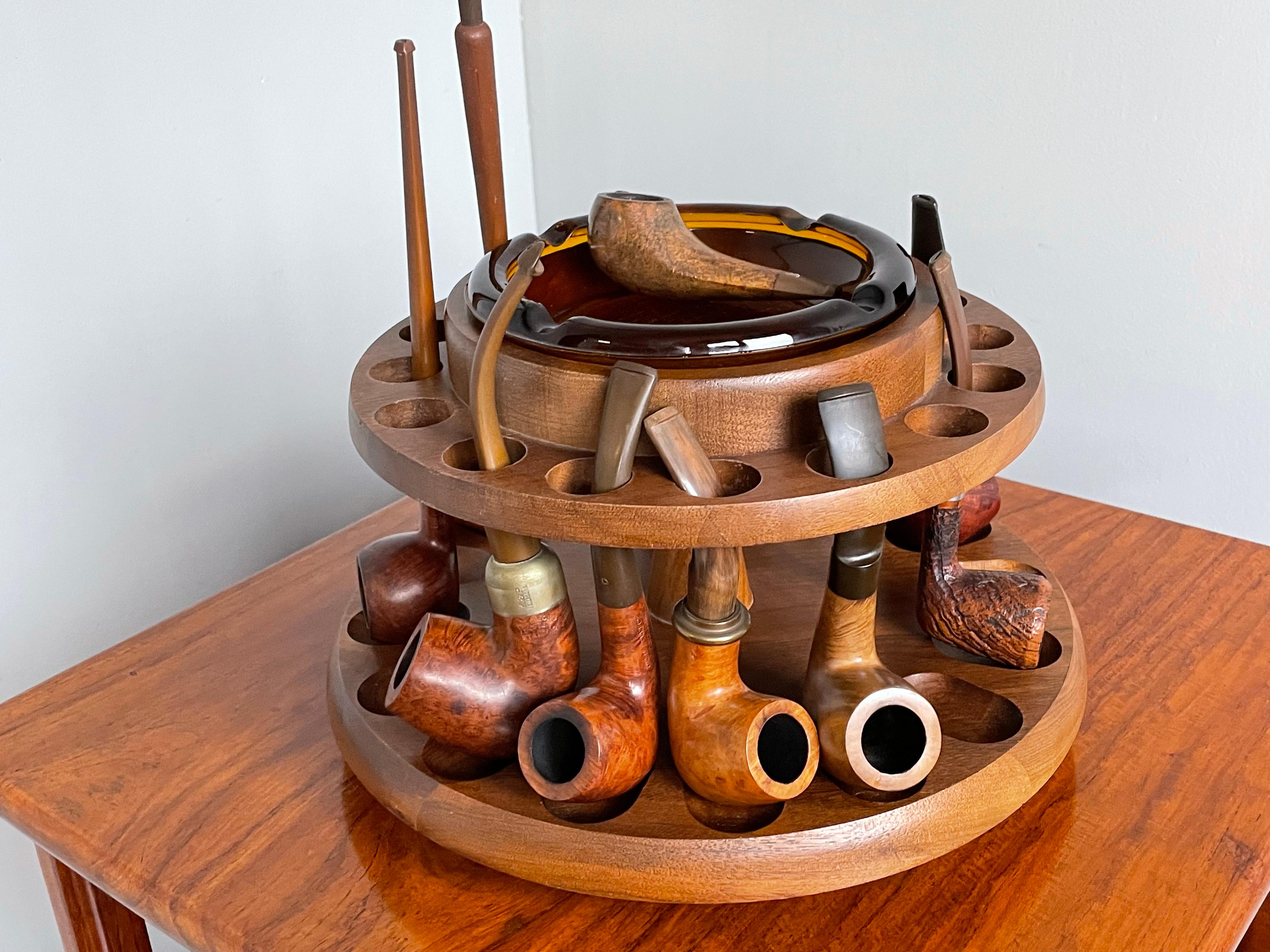 Vintage Pipe Stand / Midcentury Table Pipe Carousel with Ashtray and