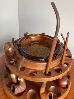 Vintage Pipe Stand / Midcentury Table Pipe Carousel with Ashtray & Eleven Pipes