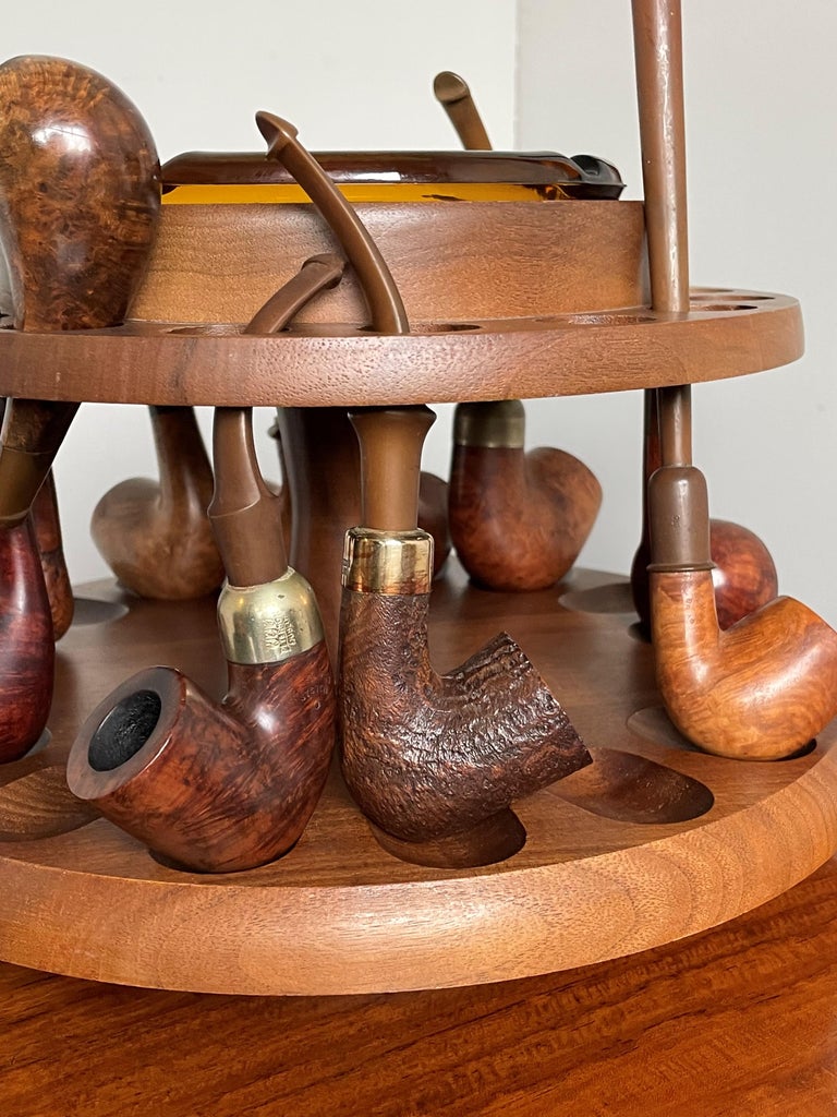 Vintage Pipe Stand / Midcentury Table Pipe Carousel with Ashtray and