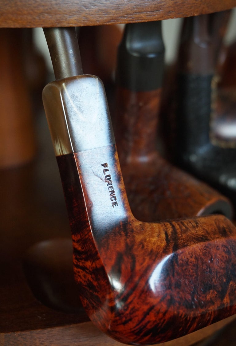 Vintage Pipe Stand or Table with Antique Tobacco Box and Midcentury