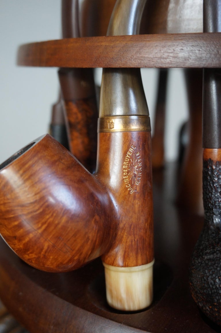 Vintage Pipe Stand or Table with Antique Tobacco Box and Midcentury