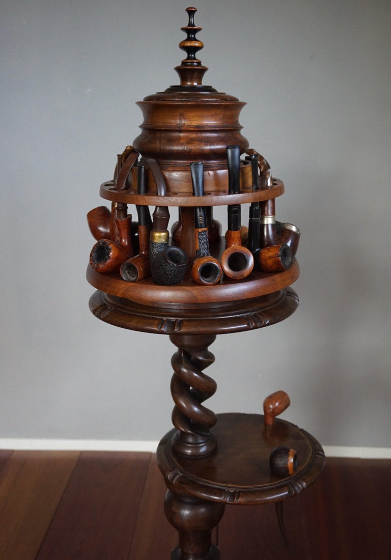 Vintage Pipe Stand or Table with Antique Tobacco Box and Midcentury Pipe Carousel at 1stDibs