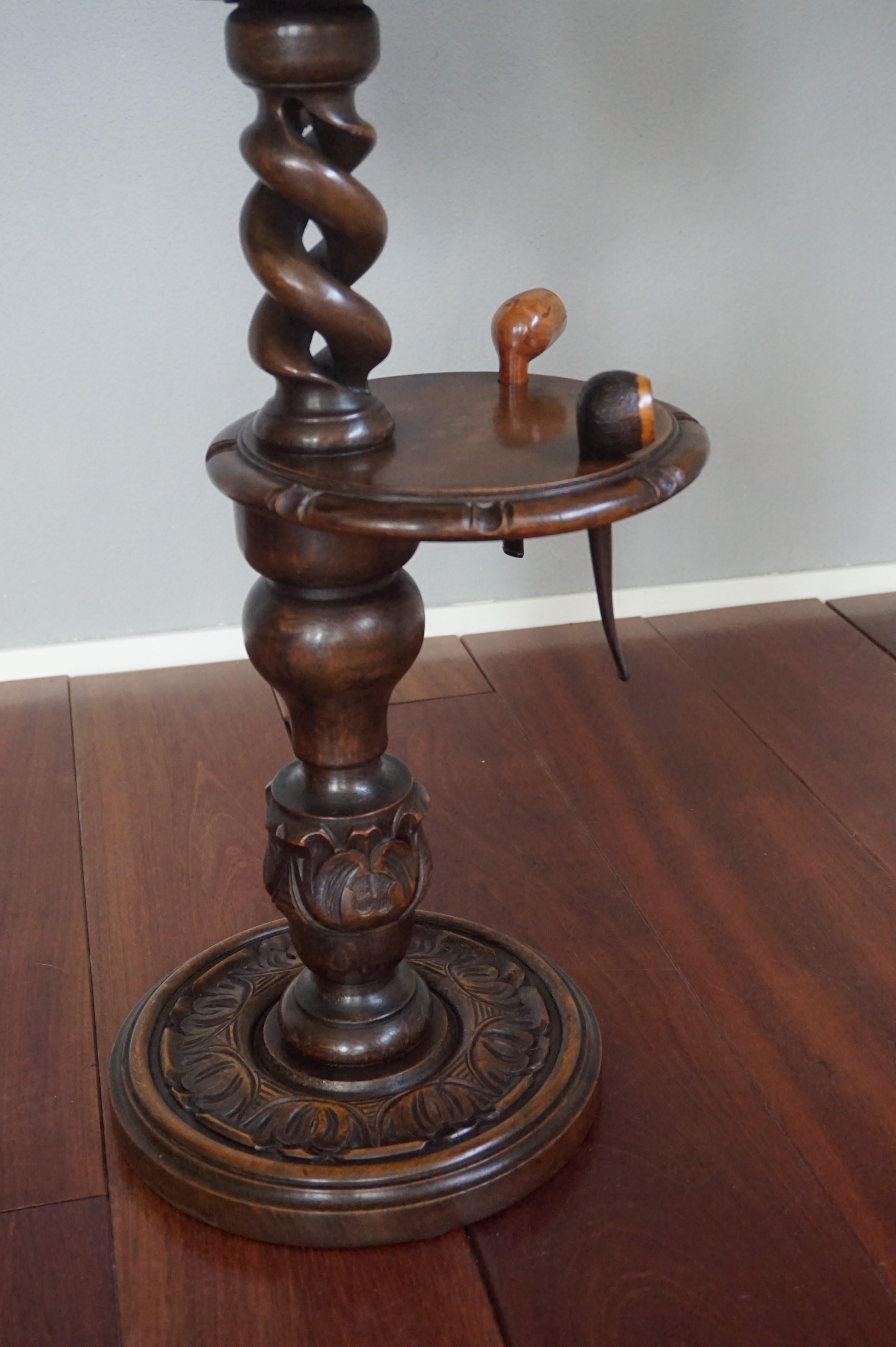 European Vintage Pipe Stand or Table with Antique Tobacco Box & Midcentury Pipe Carousel