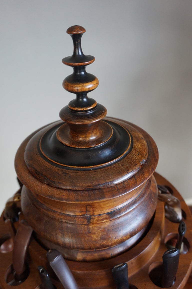 Vintage Pipe Stand or Table with Antique Tobacco Box and Midcentury Pipe Carousel at 1stDibs