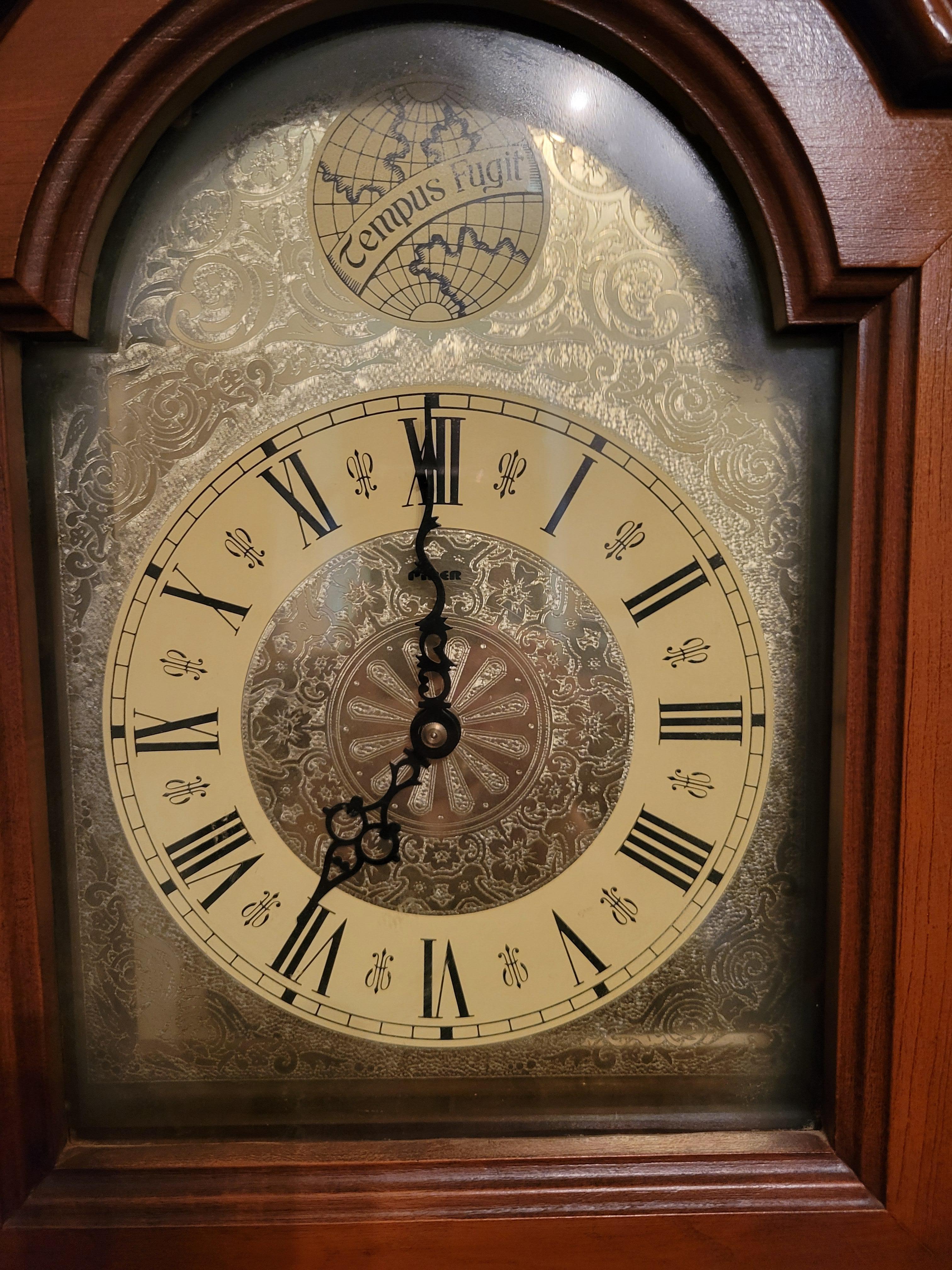 20th Century Vintage Piper Grandfather Clock, Hermle Movement with Westminster Chime. For Sale