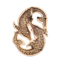 Vintage Pisces 2.50ct Diamond Pendant 14k Yellow Gold Large Zodiac Fish Jewelry