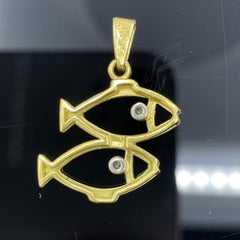 Vintage Pisces Diamond & 18k Yellow Gold Pendant - Italy