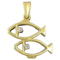 Vintage Pisces Diamond & 18k Yellow Gold Pendant - Italy