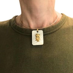 Vintage Pisces Pendant 18k Gold MOP 14k Gold Collar Necklace