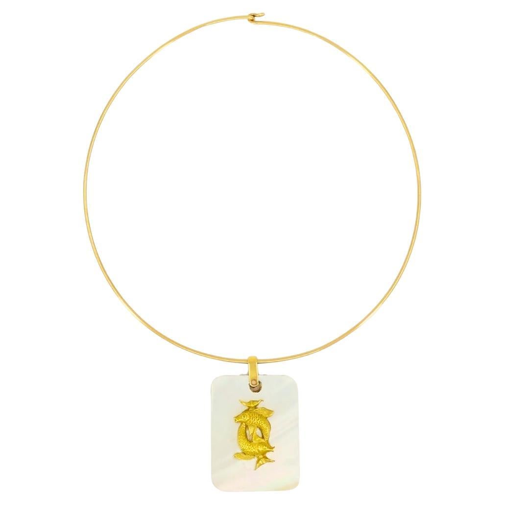 Ciondolo Pesci d'epoca in oro 18k MOP Collana in oro 14k