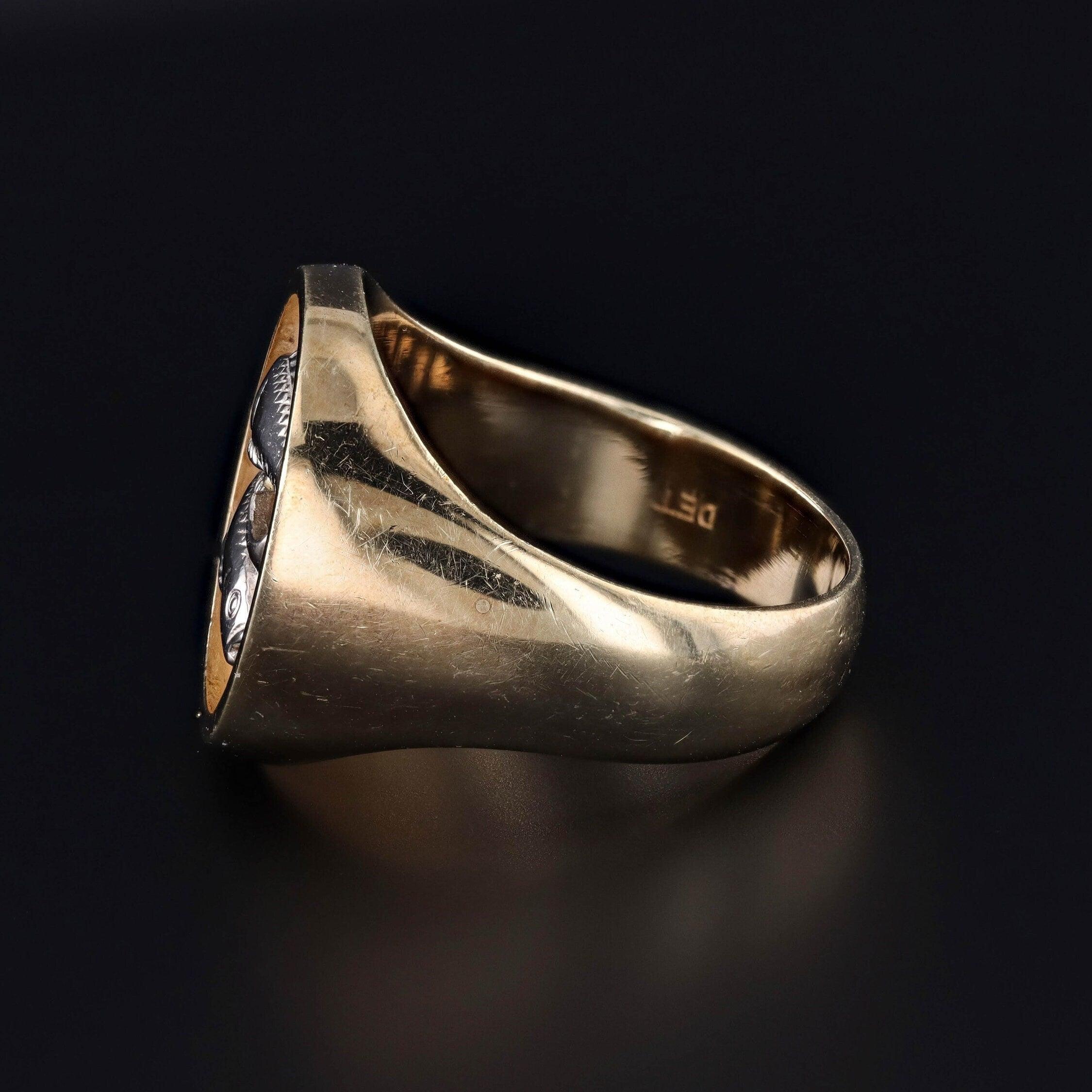Bague vintage poissons en or jaune et blanc 14 carats Bon état - En vente à Lewisburg, PA