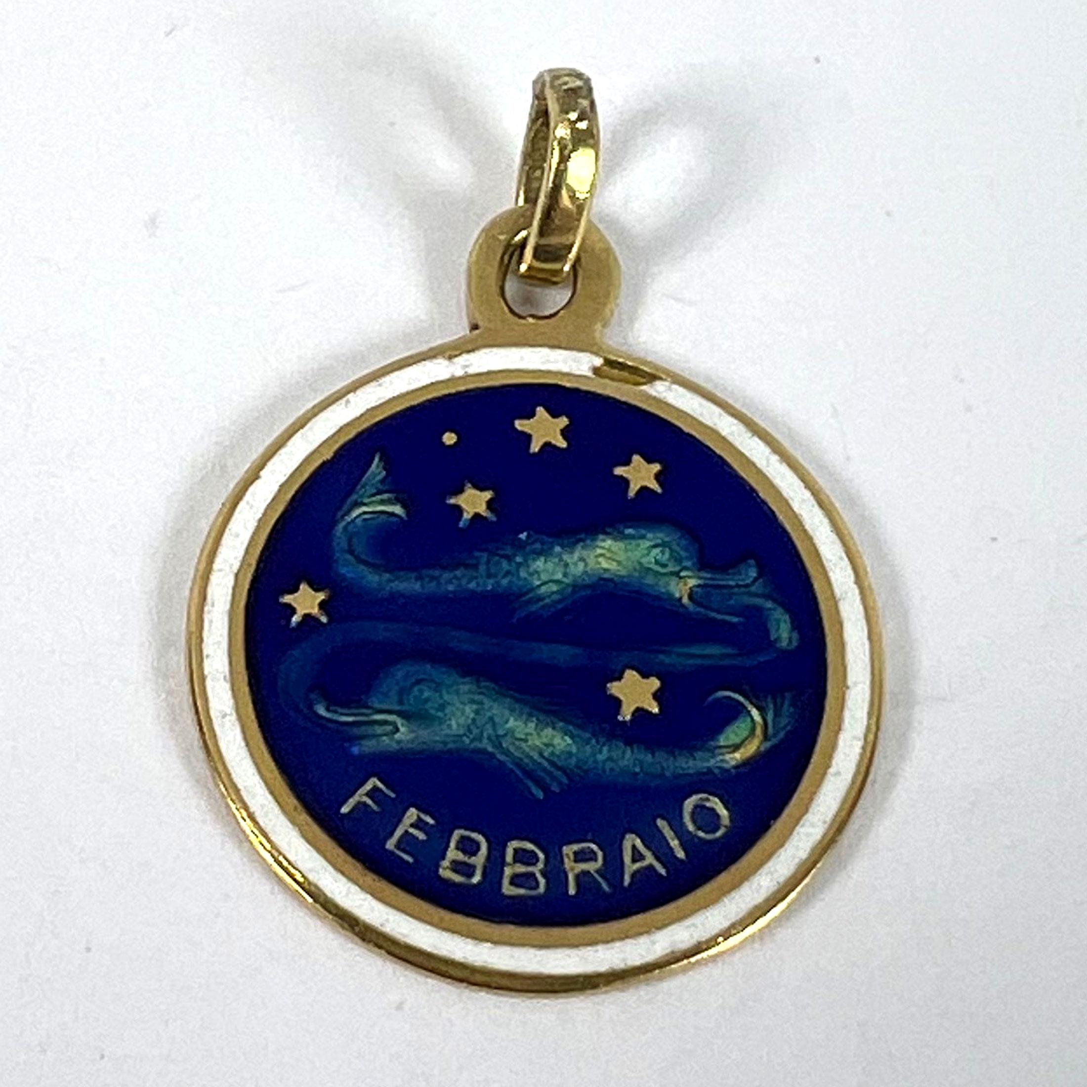 Vintage Pisces Starsign Zodiac 18K Yellow Gold Enamel Charm Medal Pendant For Sale 7