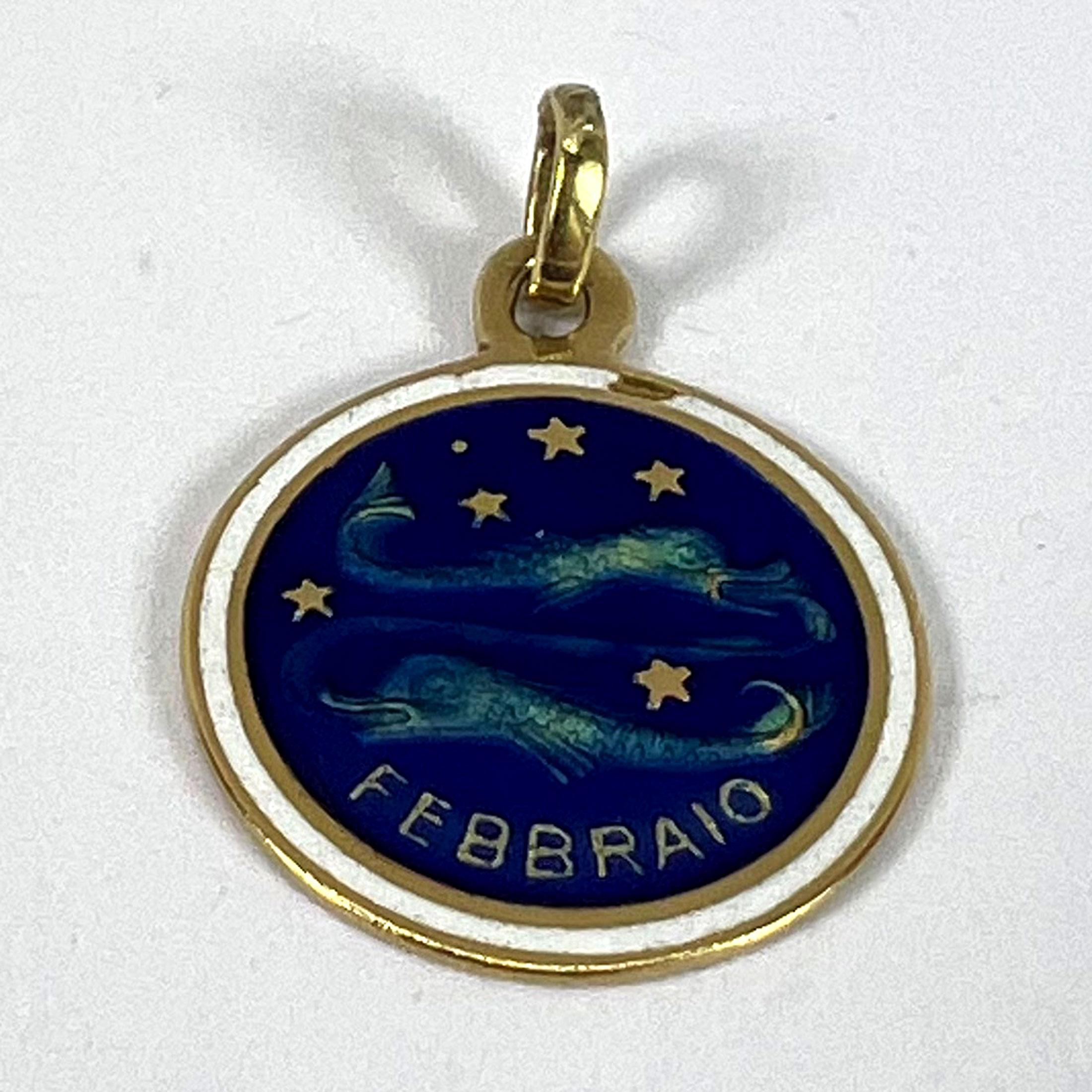 Vintage Pisces Starsign Zodiac 18K Yellow Gold Enamel Charm Medal Pendant For Sale 8