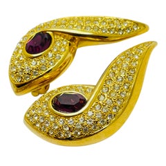 Pendientes de clip vintage PISCITELLI de cristal amatista dorado de diseño de pasarela