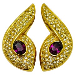 Vintage PISCITELLI Designer-Laufsteg-Ohrclips aus Amethystglas in Goldtönen, Vintage