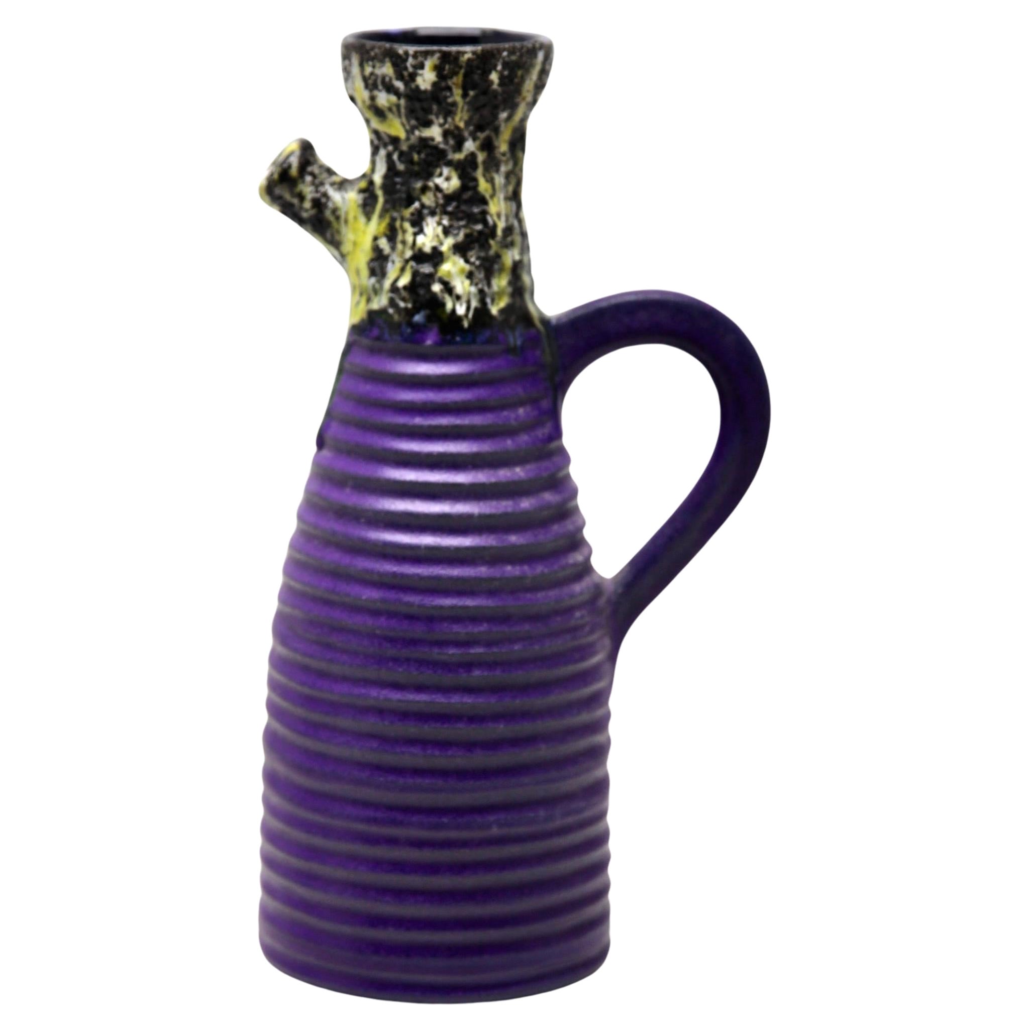 Vintage, Pitcher Fat Lava Hand Decorated Glaze, W-Germany, 1960s Signed
