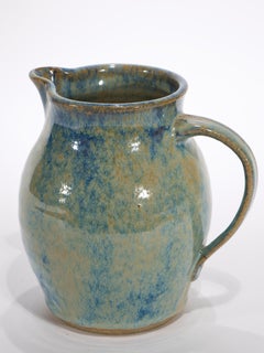 Vintage Pitcher Vase Blue Flambe Glaze, American Studio Pottery