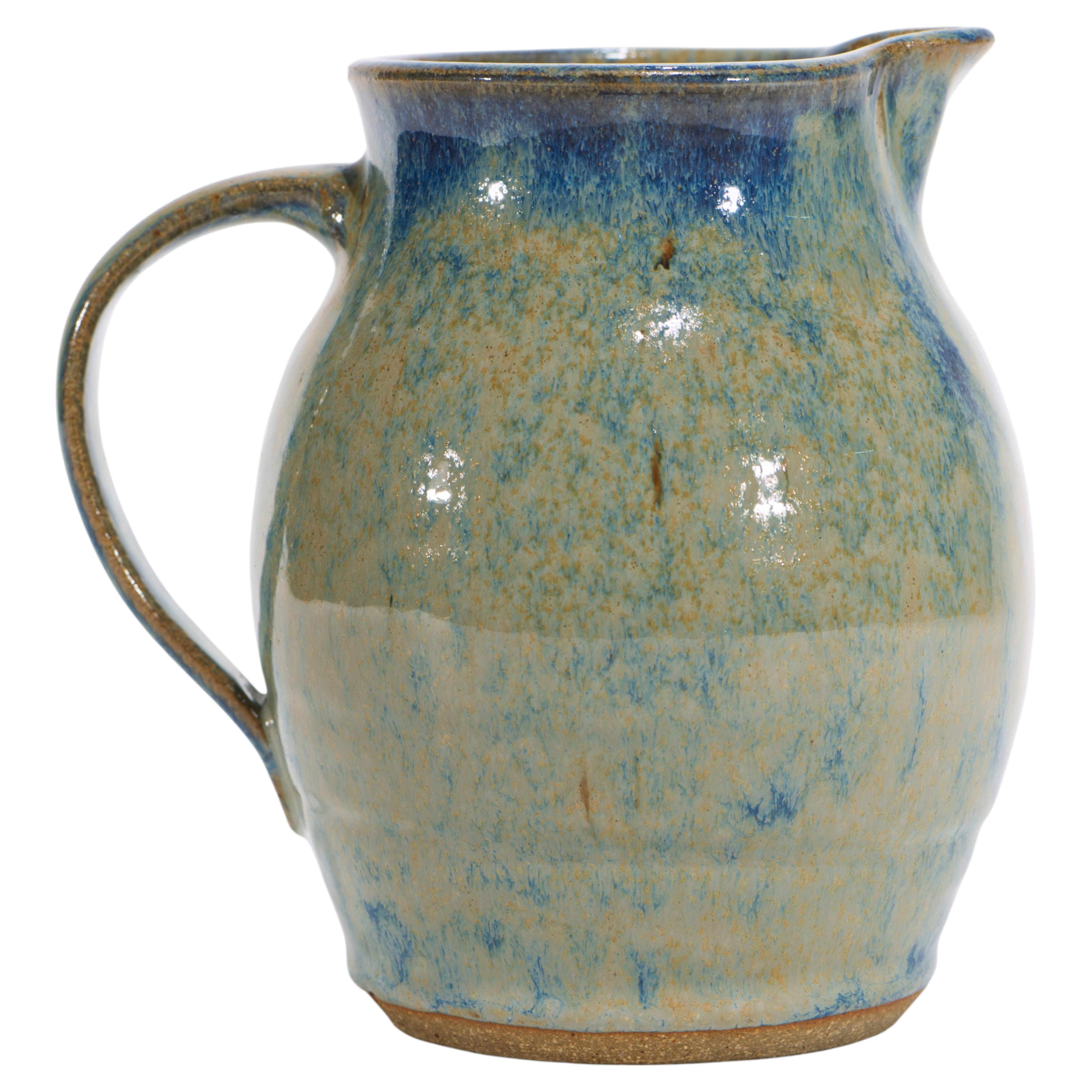 Vintage Pitcher Vase Blue Flambe Glaze, American Studio Pottery