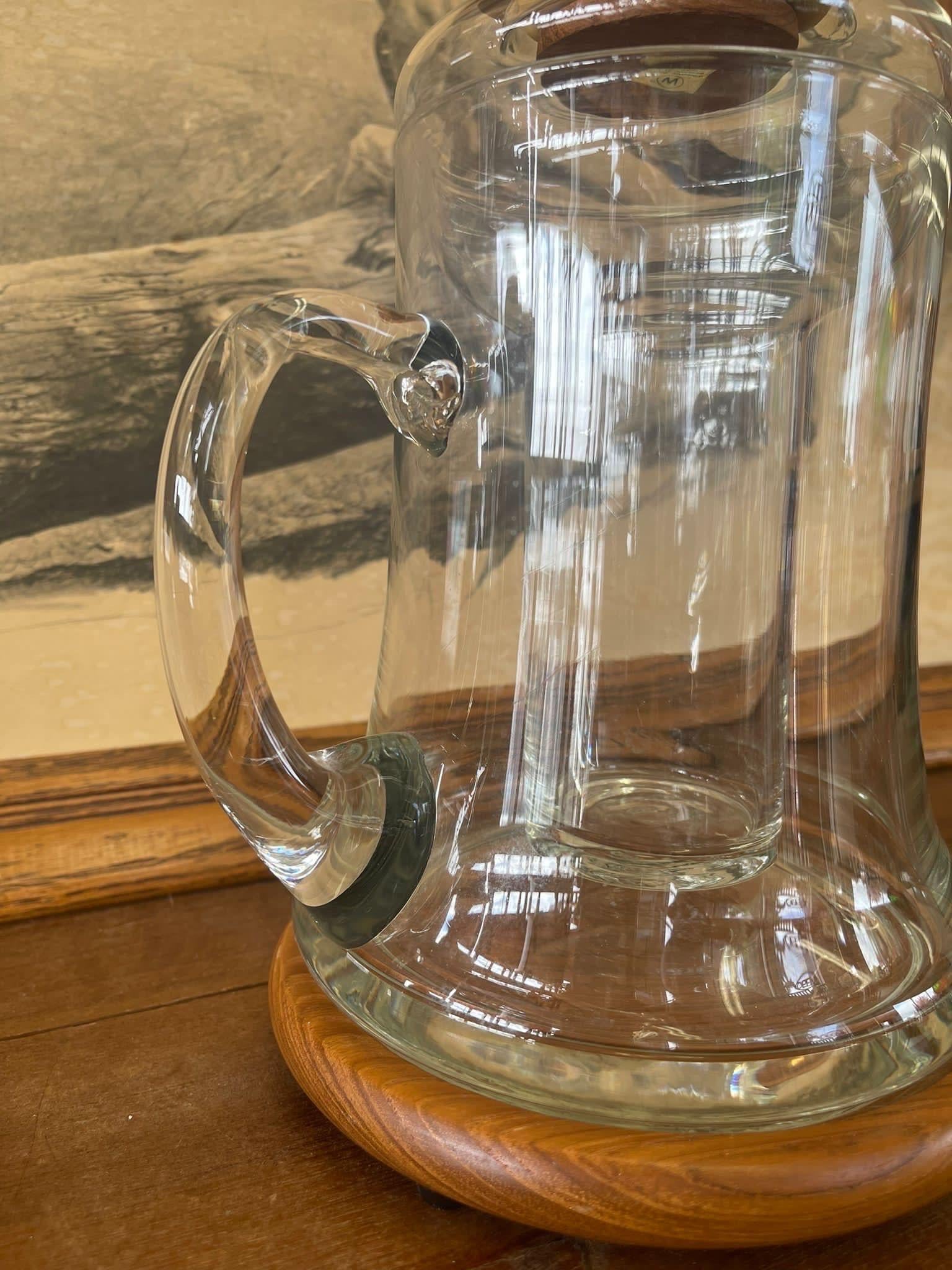 Mid-Century Modern Vintage Pitcher With Teak Base and Lid For Sale