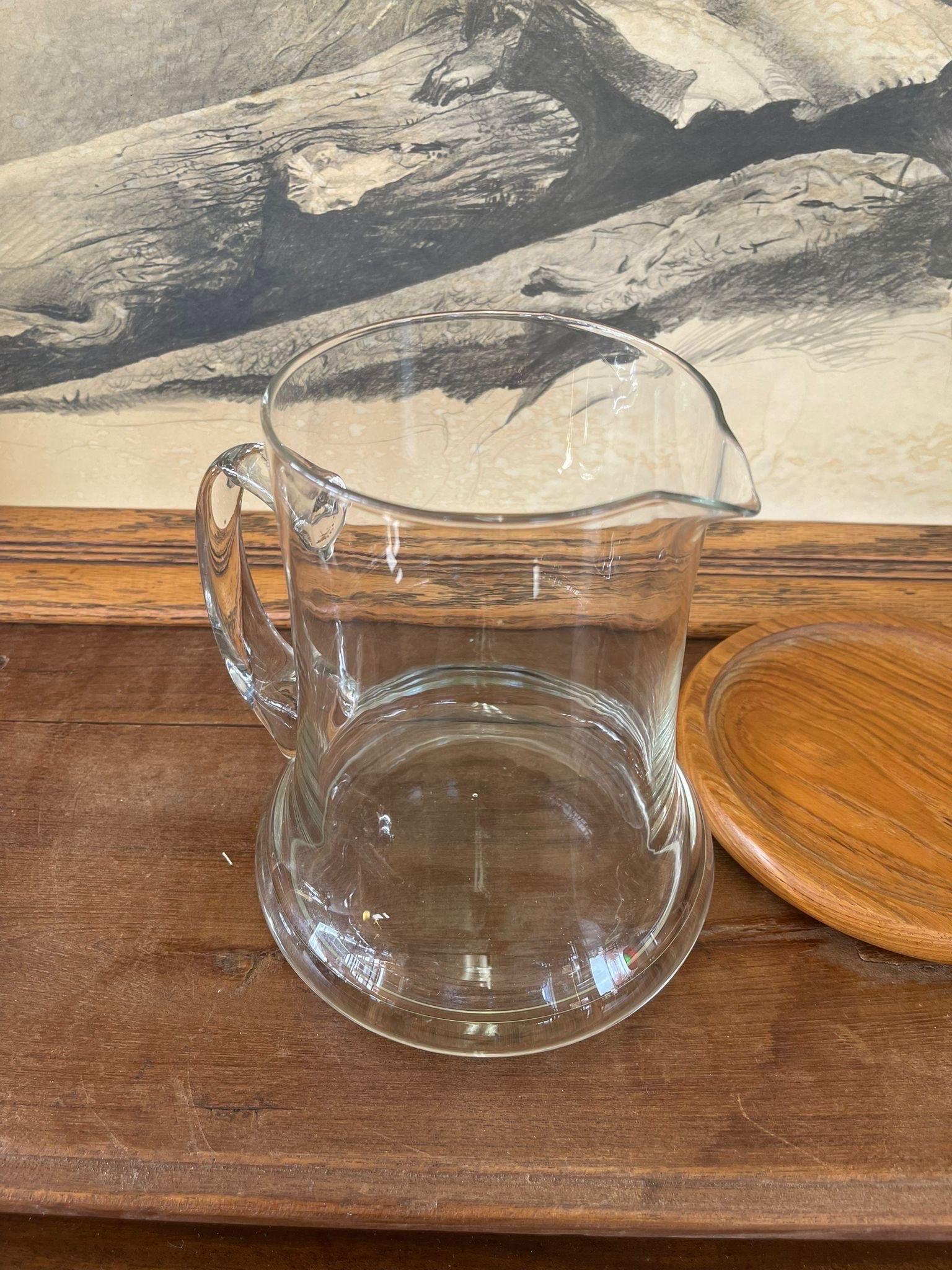 Vintage Pitcher With Teak Base and Lid In Good Condition For Sale In Seattle, WA