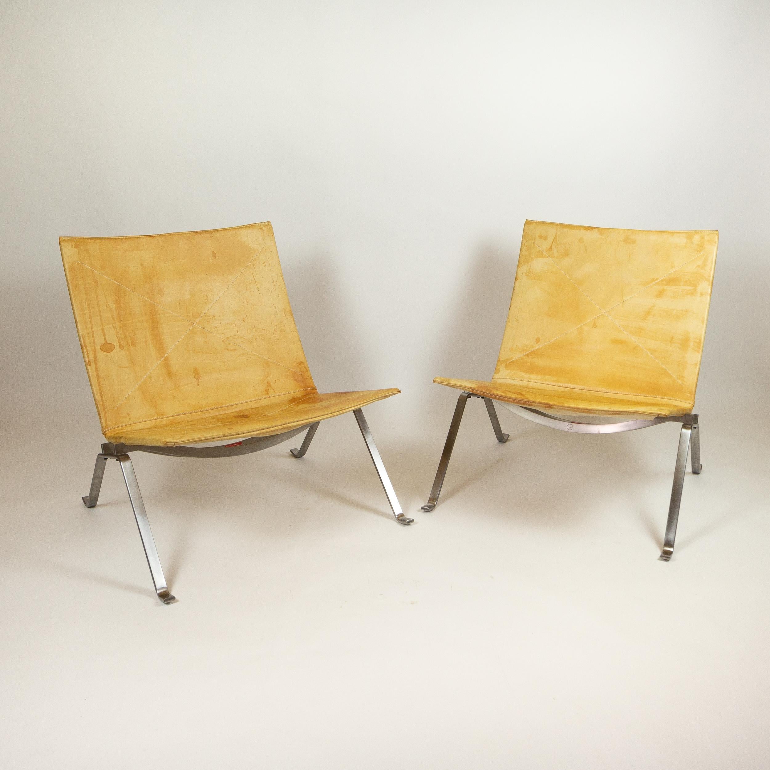 Mid-Century Modern Vintage PK 22 Natural Leather Chair by Poul Kjærholm for Fritz Hansen