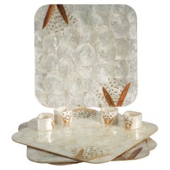 Vintage Placemats and Napkin Holders in Capiz Pearl Shell Set for 4