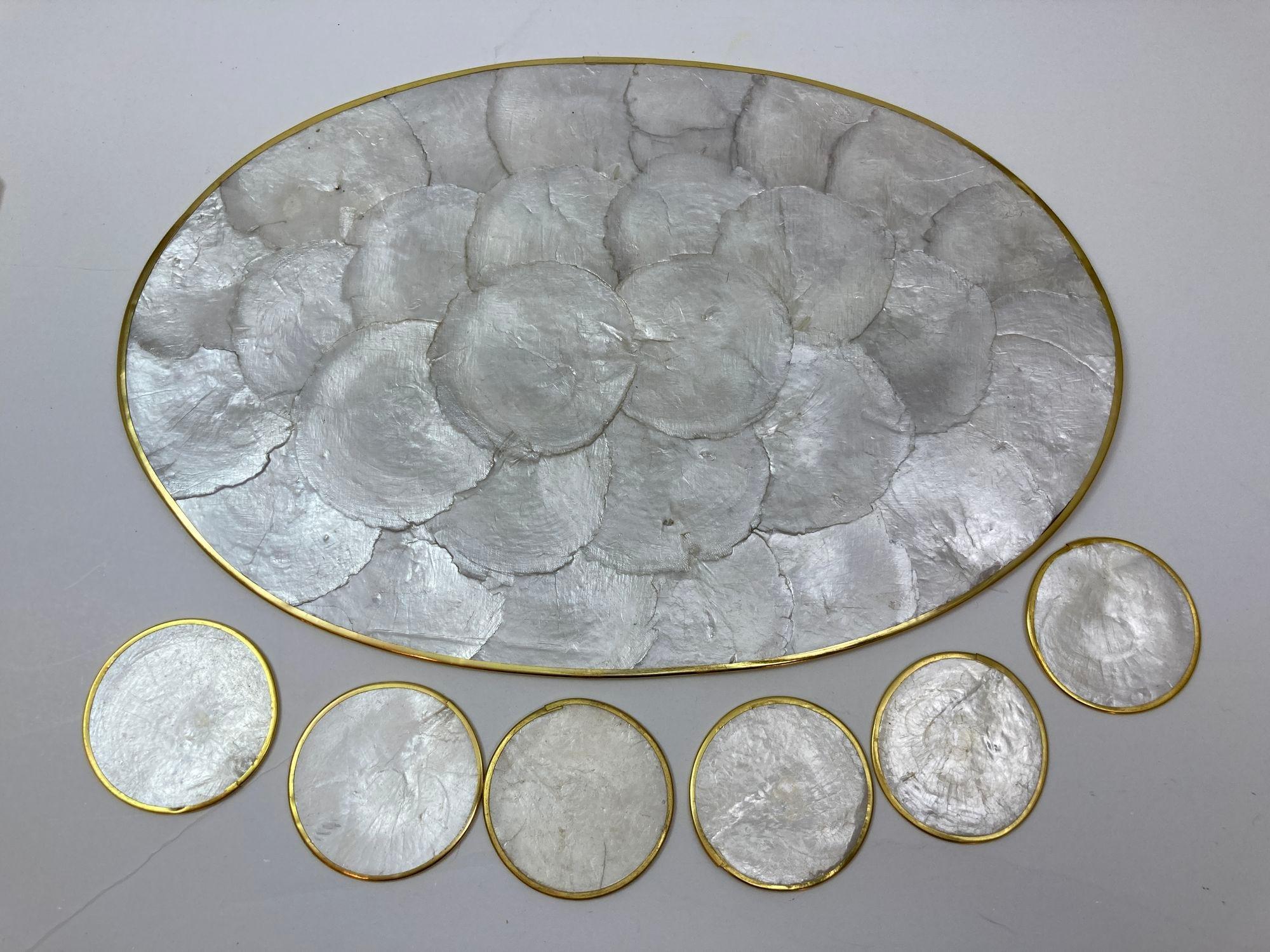 Brass Vintage Placemats in Natural Capiz Pearl Shell Set for 6