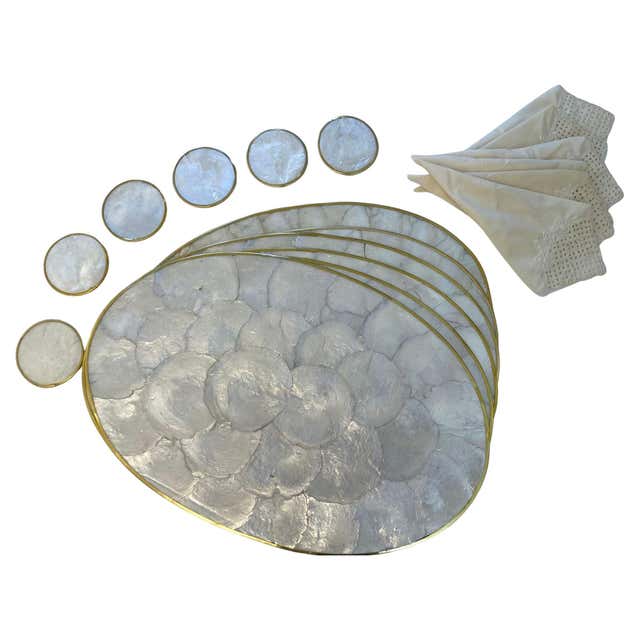 Handcrafted Six Napkin Rings in Natural Capiz Pearl Shell For Sale at ...
