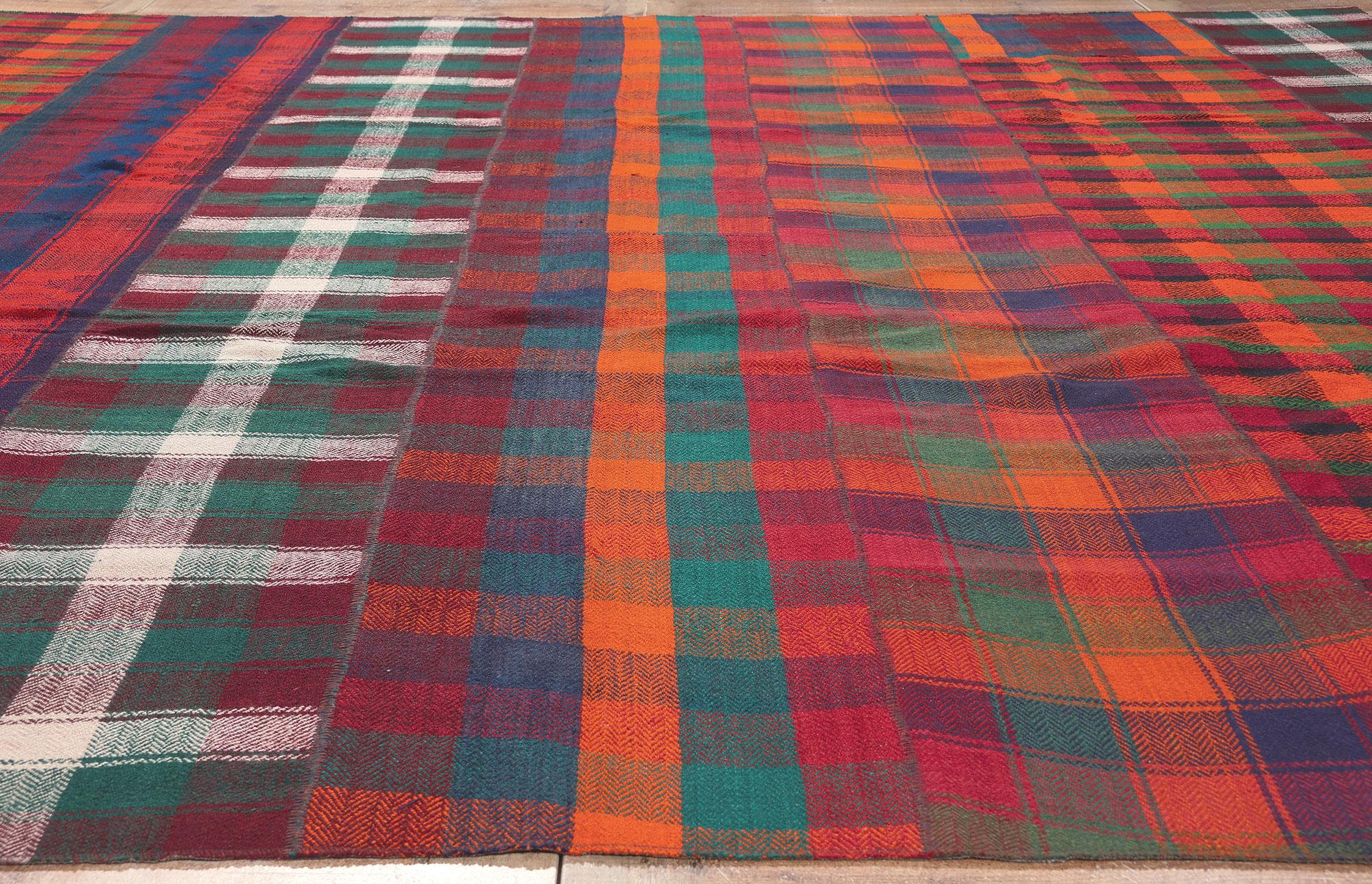 Vintage Plaid Kilim Rug, Luxe Ralph Lauren Style Meets Timeless Tartan Charm For Sale 2