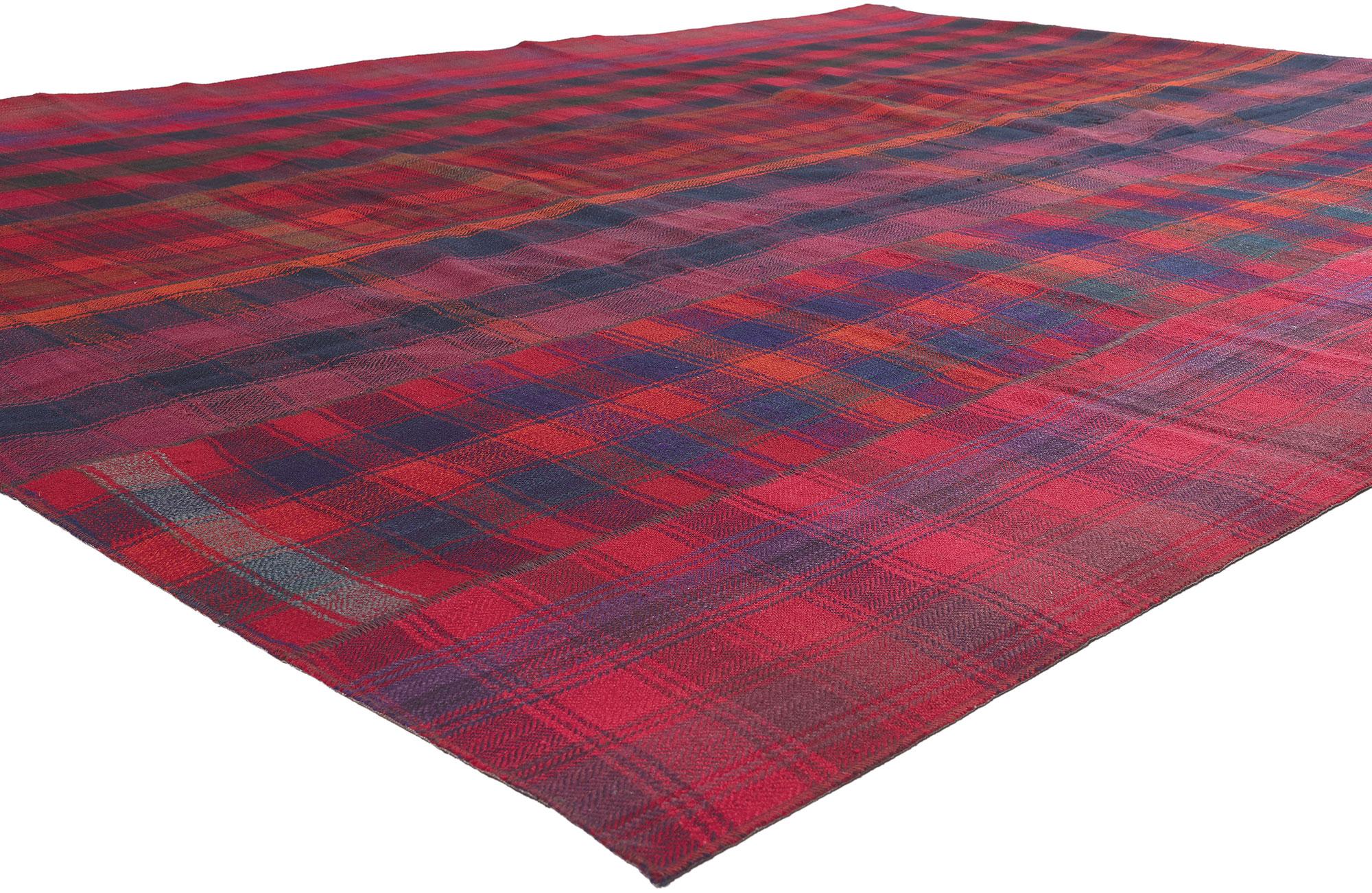 60791 Vintage Tartan Plaid Rug, 08'05 x 12'00. Radiating timeless tartan allure and embodying the refined elegance synonymous with Ivy League interiors, this handwoven vintage plaid rug serves as a captivating expression of woven beauty. The