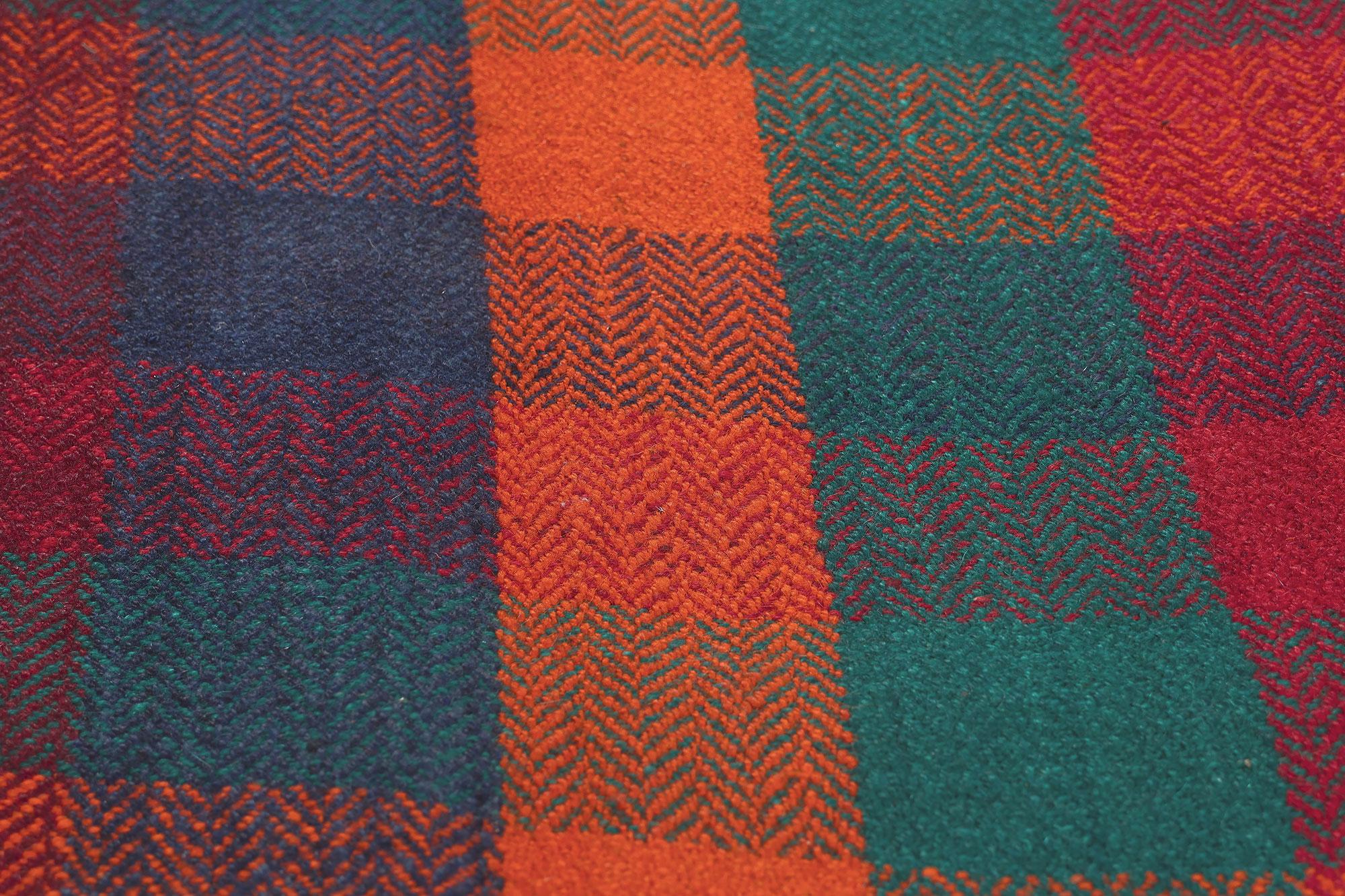 20th Century Vintage Plaid Kilim Rug, Luxe Ralph Lauren Style Meets Timeless Tartan Charm For Sale