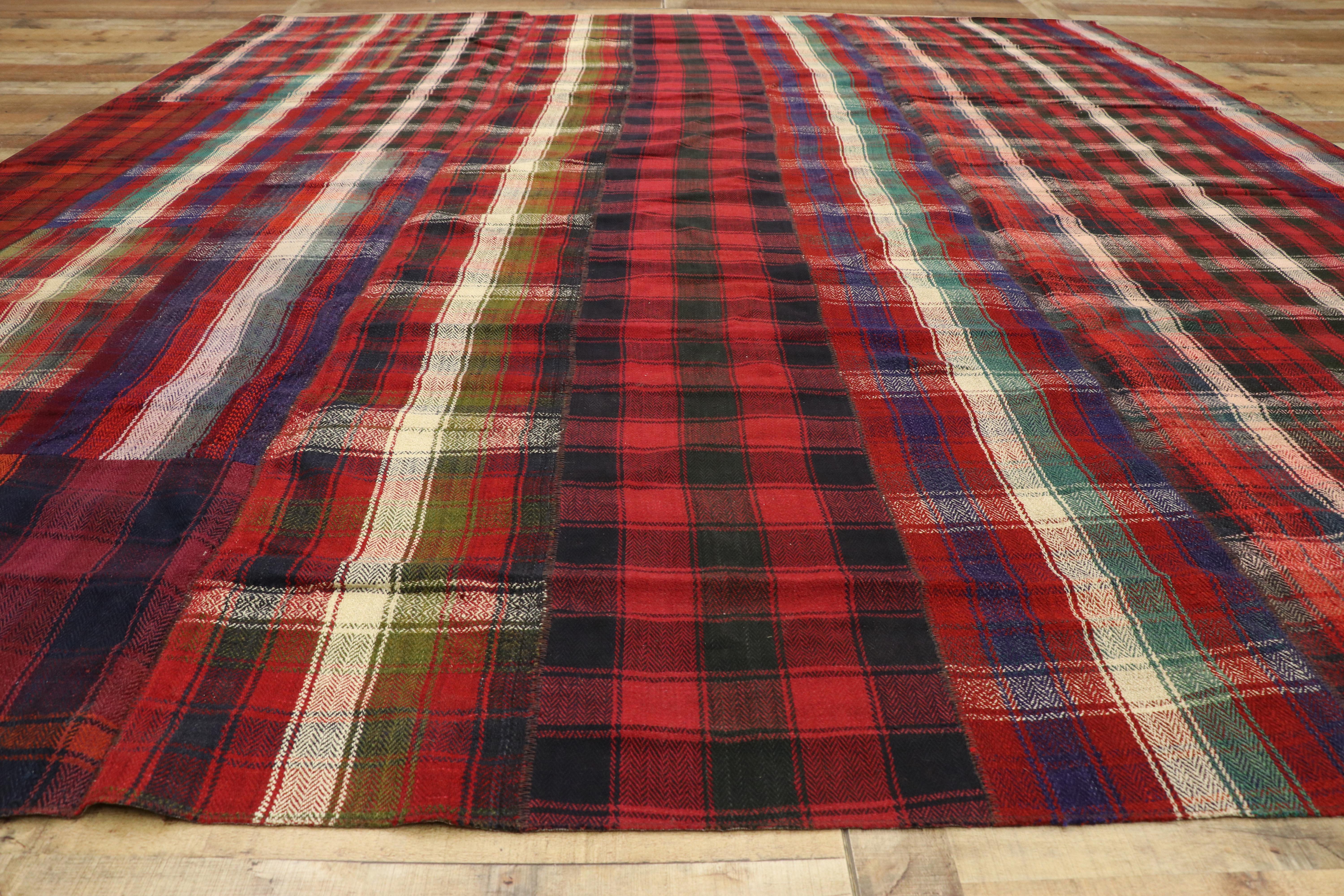 Adirondack Vintage Plaid Kilim Rug with Timeless Tartan Charm and Luxe Ralph Lauren Style For Sale