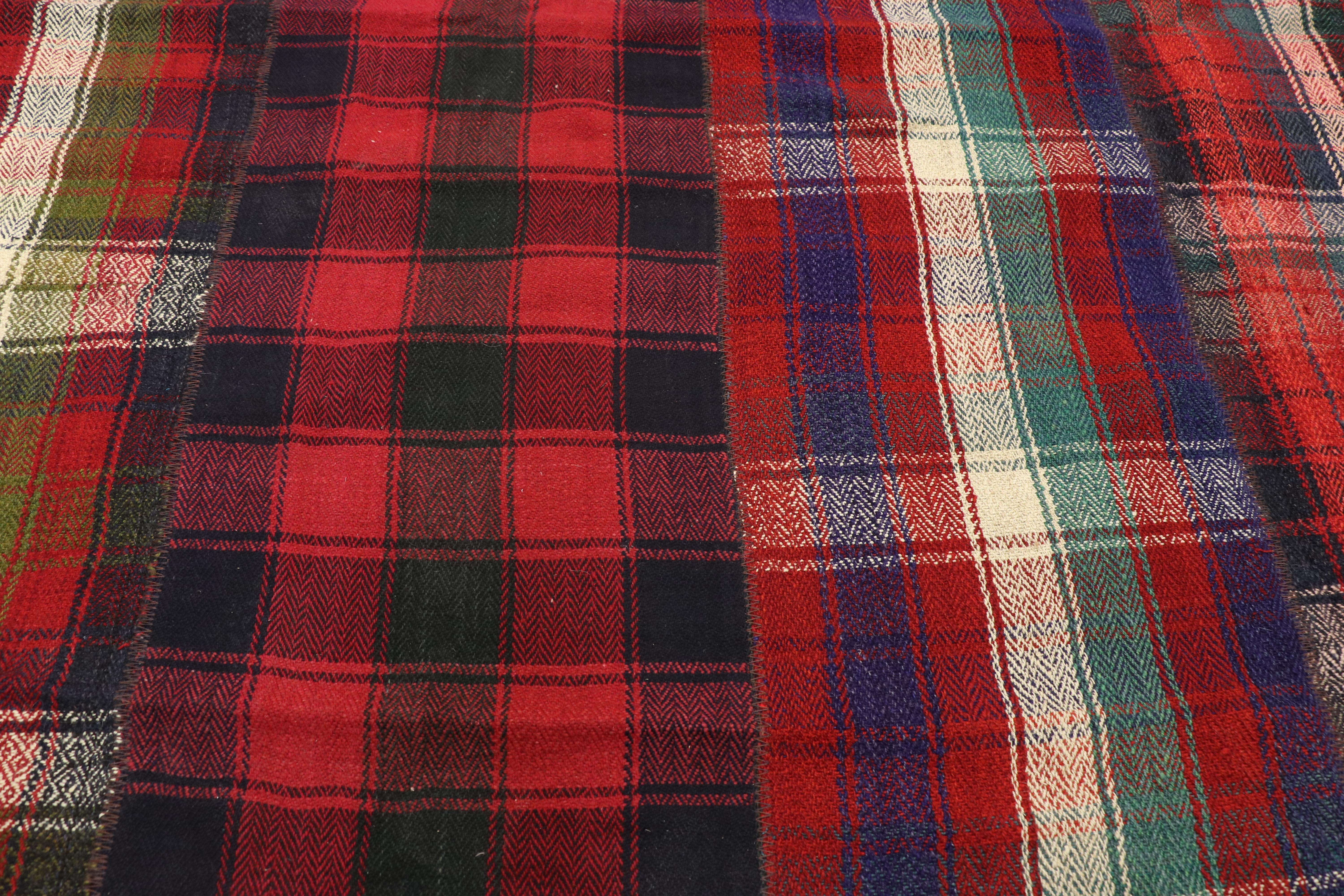 Turkish Vintage Plaid Kilim Rug with Timeless Tartan Charm and Luxe Ralph Lauren Style For Sale
