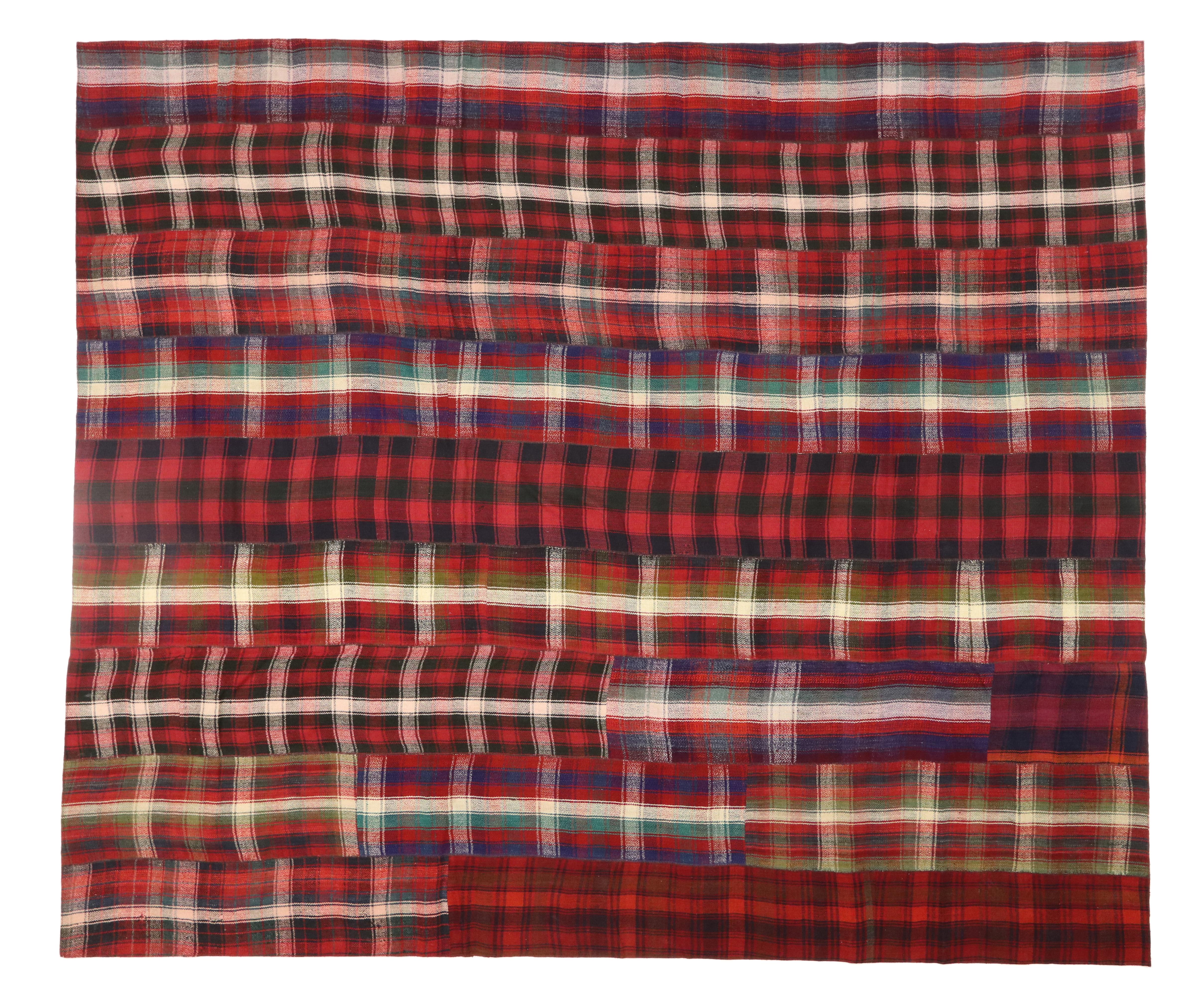Vintage Plaid Kilim Rug with Timeless Tartan Charm and Luxe Ralph Lauren Style In Good Condition For Sale In Dallas, TX