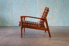Vintage Plaid Lounge Chair Slat wood back