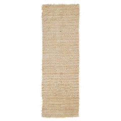 3.7x10.9 Ft Used Plain Cream Tulu Rug. 100% Natural Undyed Mohair Wool Runner