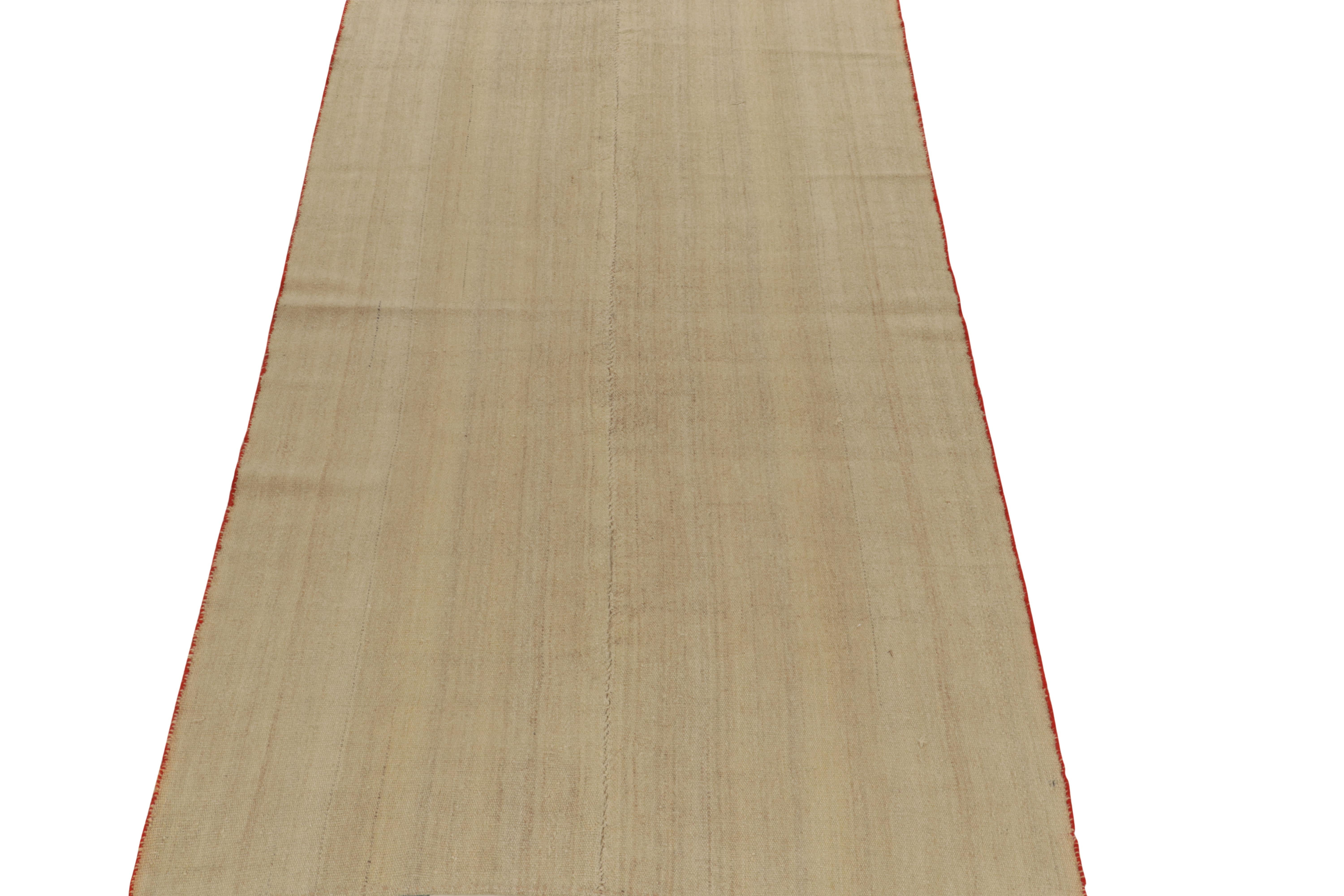 Persian Vintage Plain Kilim in Beige-Brown Striations, Solid Hues by Rug & Kilim For Sale