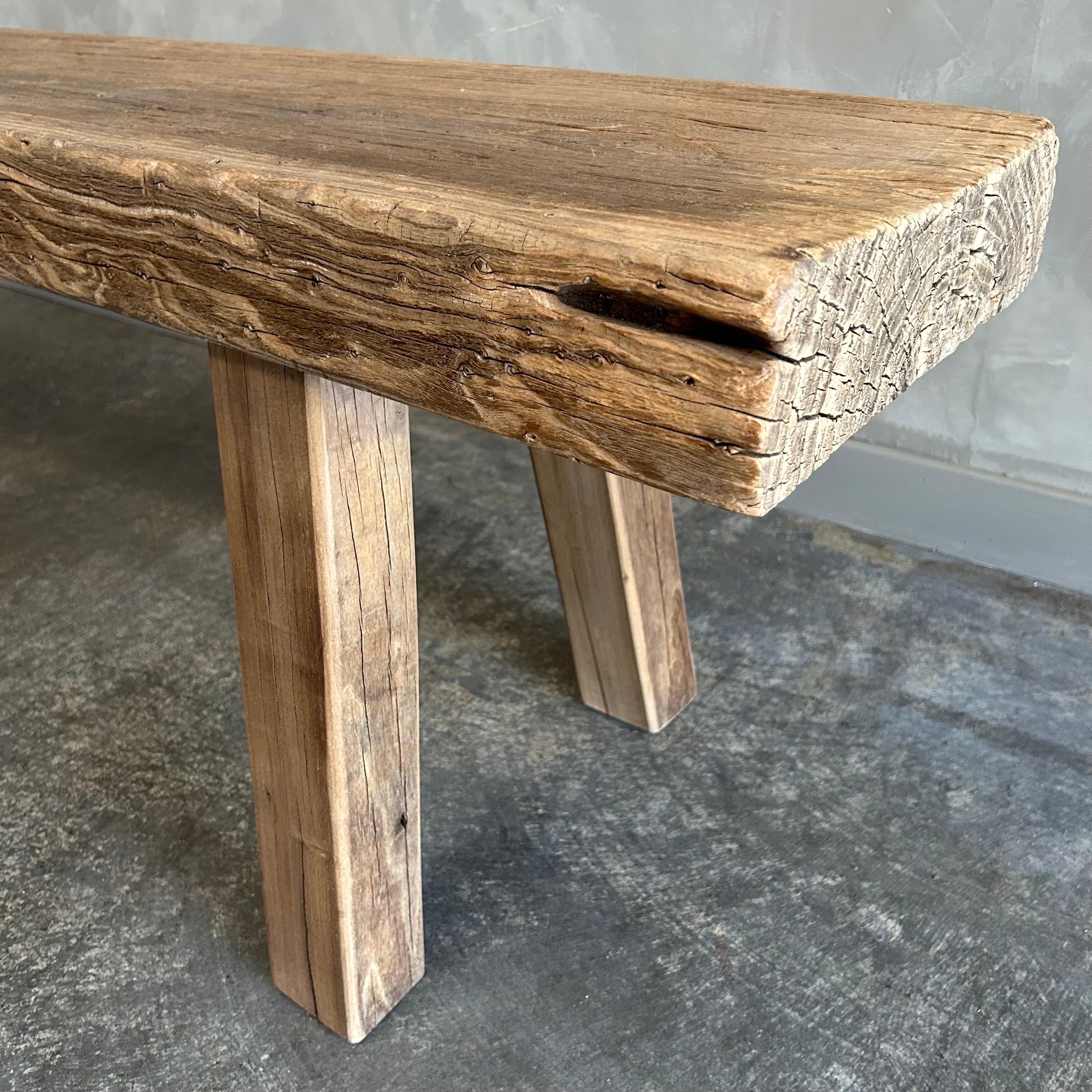 Vintage Plank Elm Wood Bench - 72