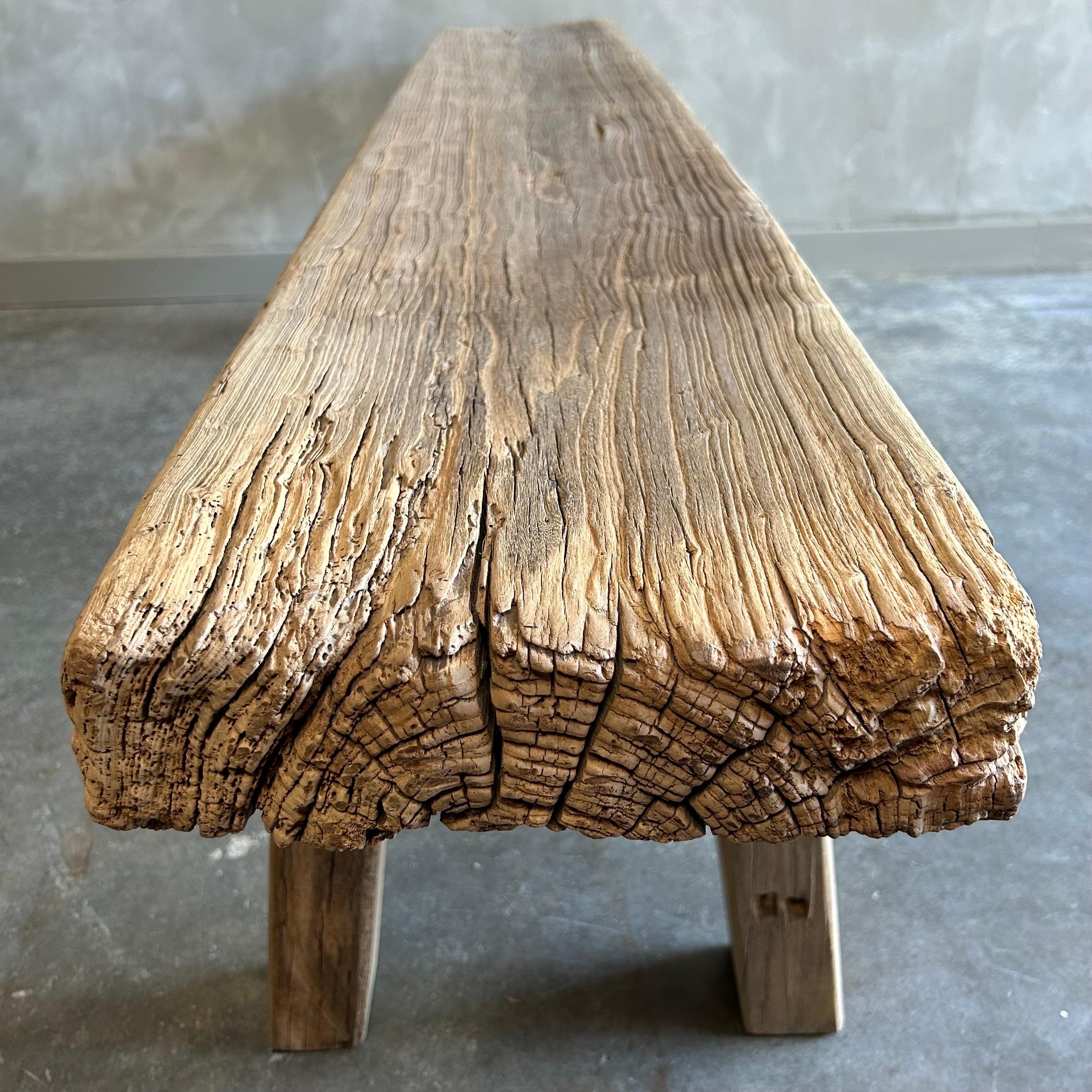 20th Century Vintage Plank Elm Wood Bench - 72