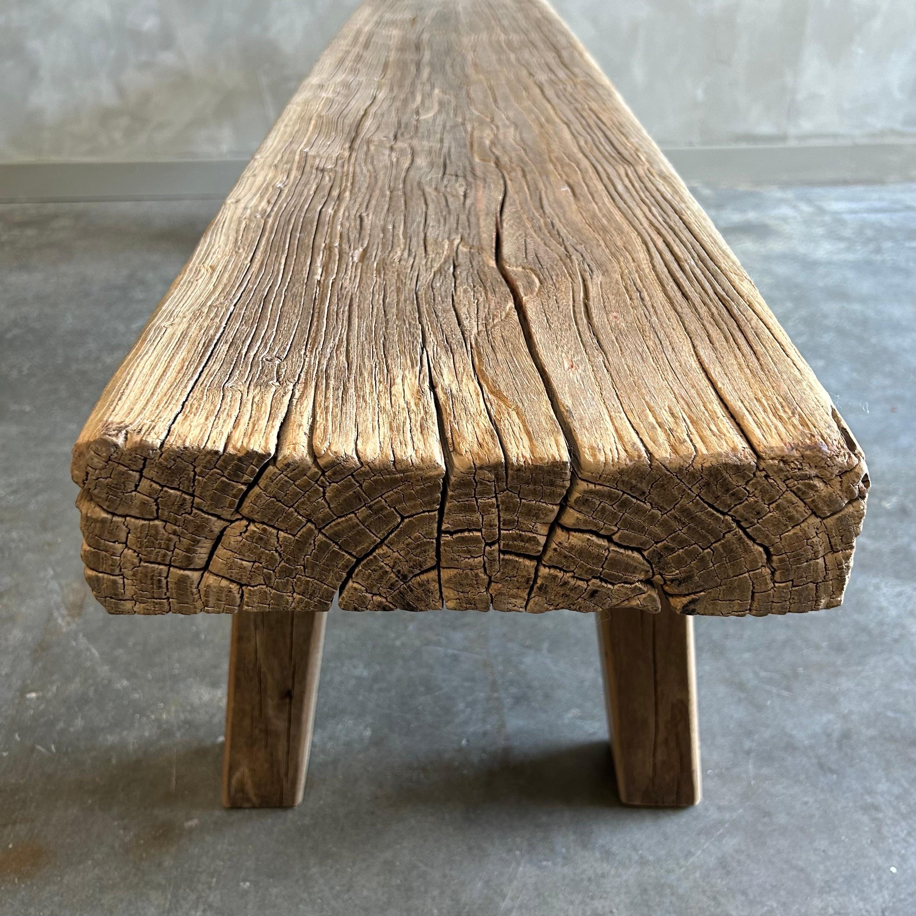 Vintage Plank Elm Wood Bench - 72