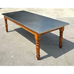 Vintage Plank Farm Table With Custom Stainless Steel Top