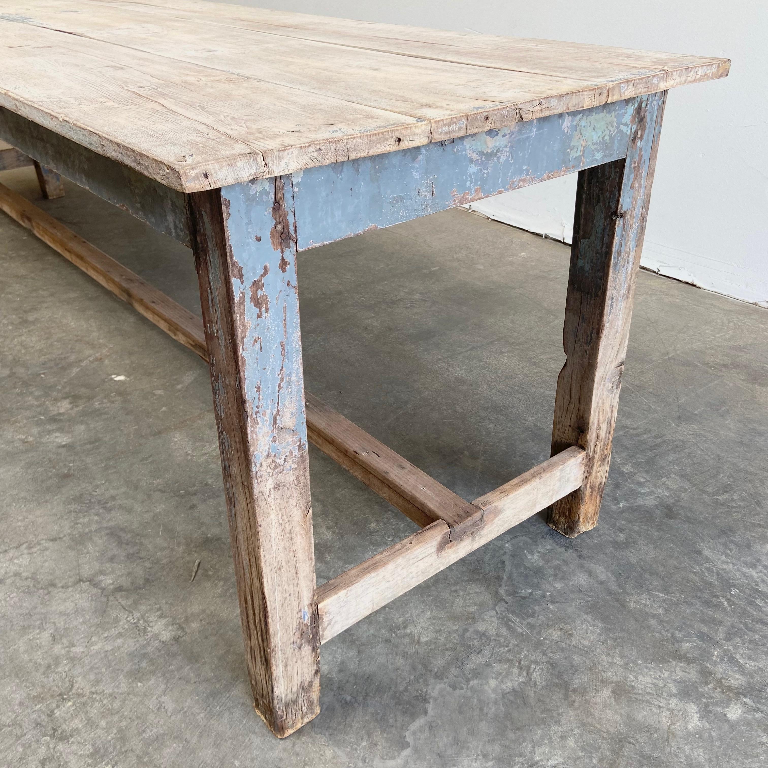 European Vintage Plank Wood Farm Table with Original Paint For Sale