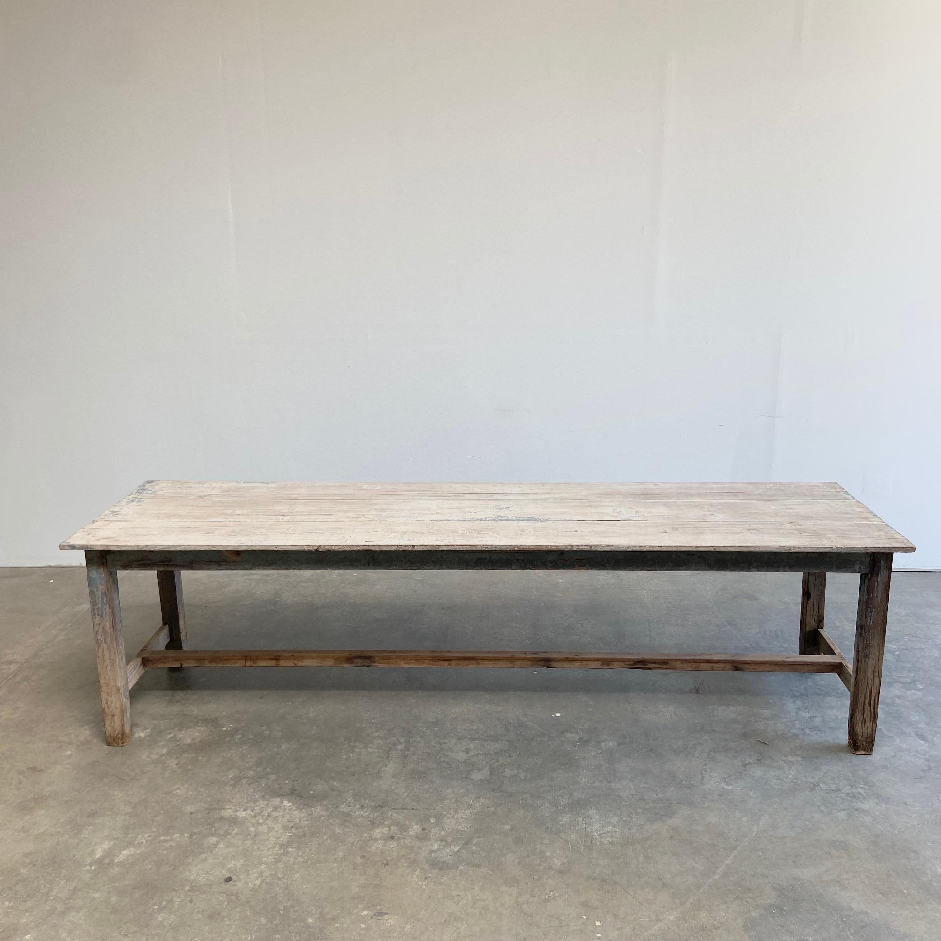 Vintage Plank Wood Farm Table with Original Paint In Good Condition For Sale In Brea, CA