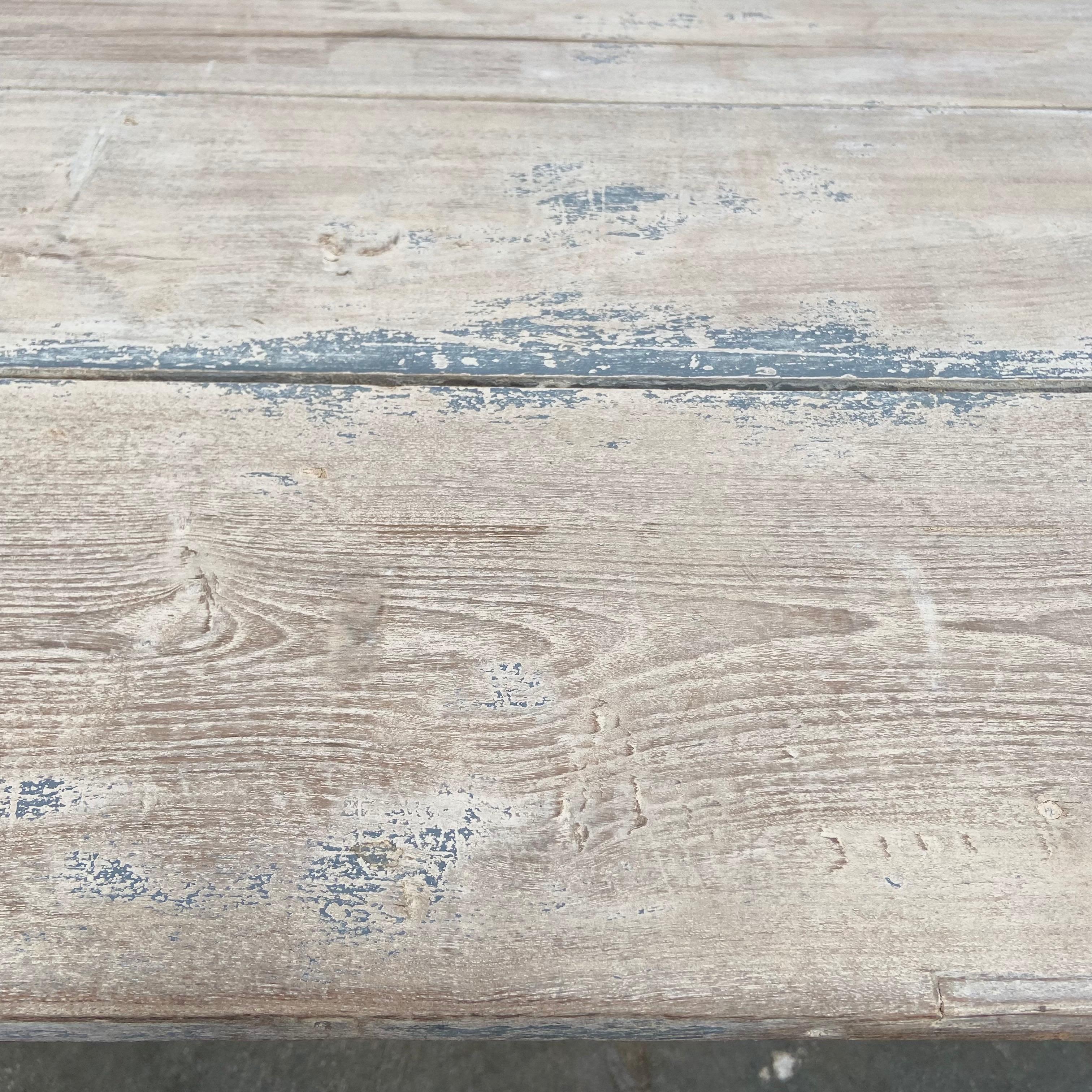 20th Century Vintage Plank Wood Farm Table with Original Paint For Sale