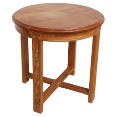 Vintage Mission Oak Round Top Occasional Table w/ Carved Legs and X Base Stretch