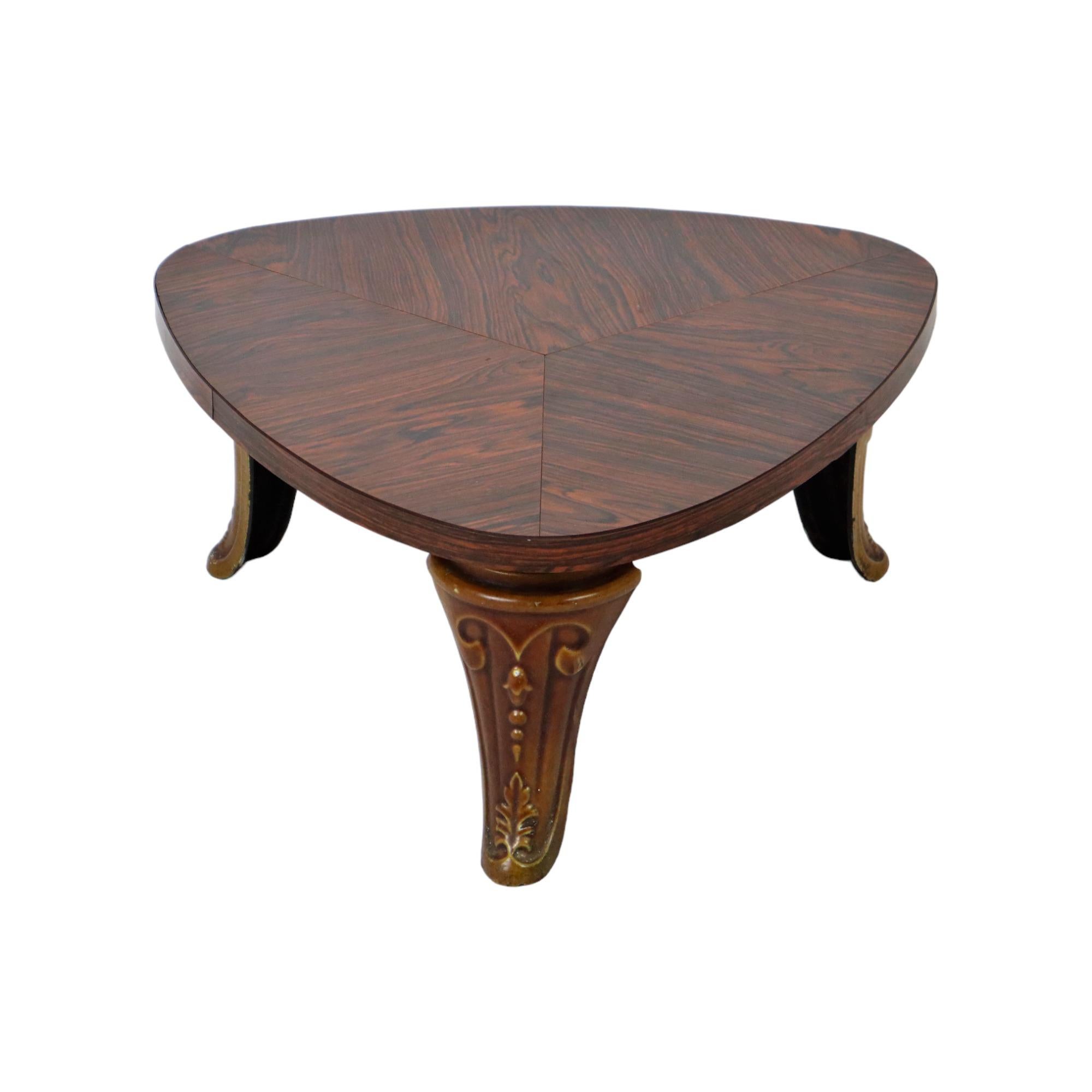 Vintage-Pflanzgefäßtisch XL, dreieckiger Formica-Sockel aus Gusseisen mit Beinen und Emaille, Frankreich (Ende des 20. Jahrhunderts) im Angebot