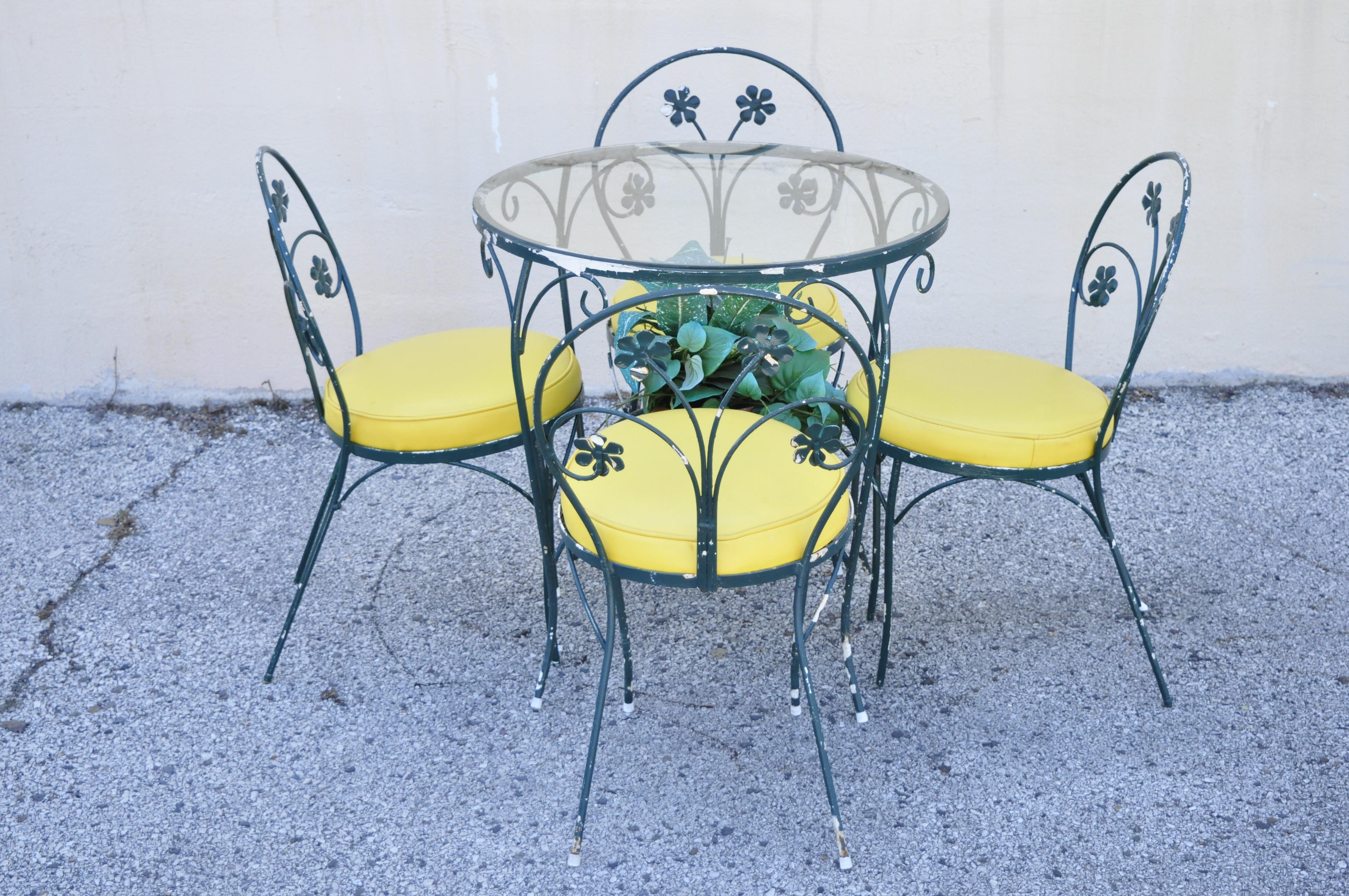 Vintage Plantation Patterns Iron Daisy Flower Bistro Dining Set 4 Chairs Table 2