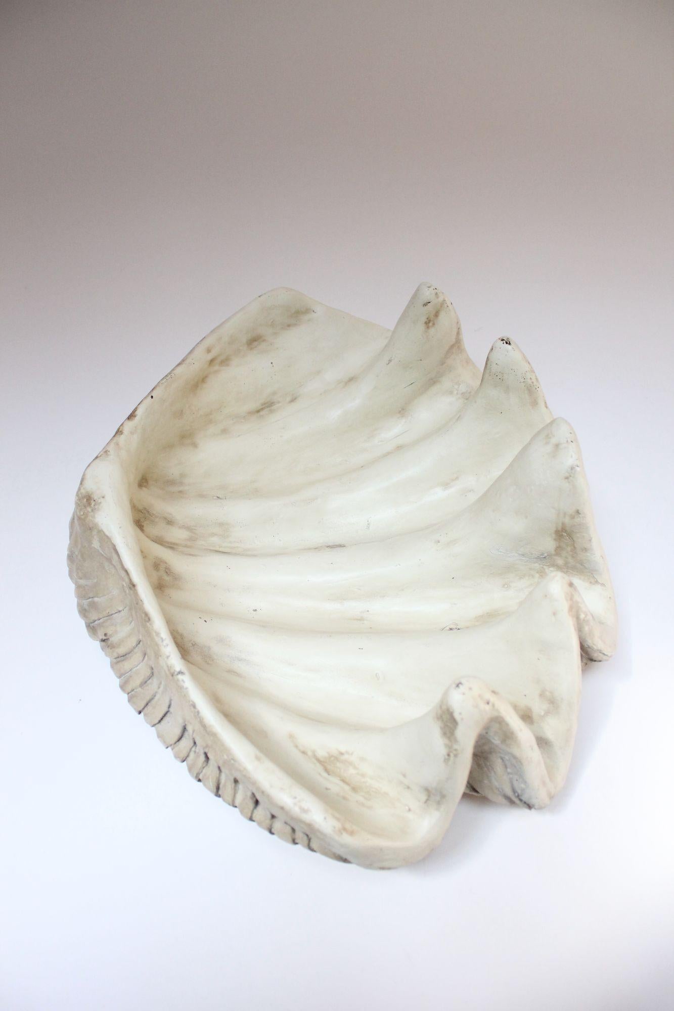 Molded Vintage Plaster and Resin Giant Tridacna Clam Shell Centerpiece/Vide Poche For Sale